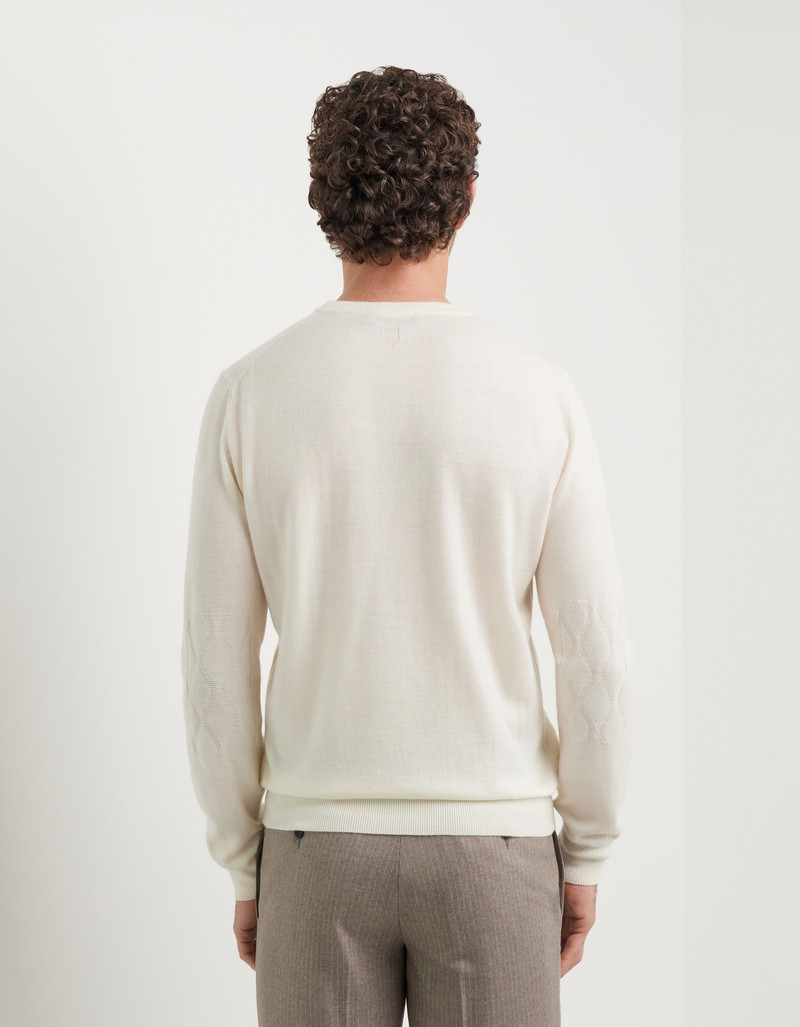 CREAM CREWNECK IN PURE EXTRAFINE MERINO WOOL 4