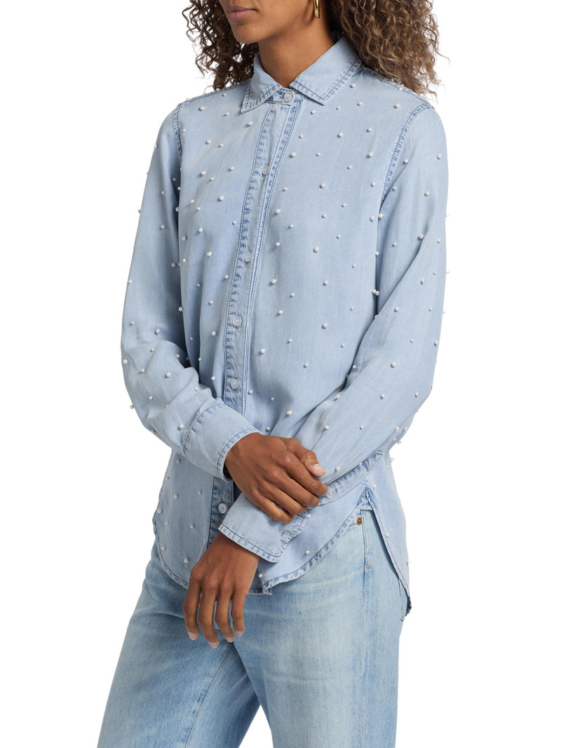Women's Marcello Imitation Pearl-Embellished Shirt - Light Blue Pearl 4