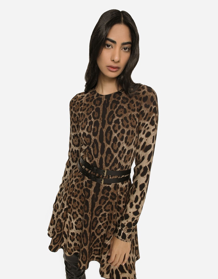 Short leopard-print cady dress - 4