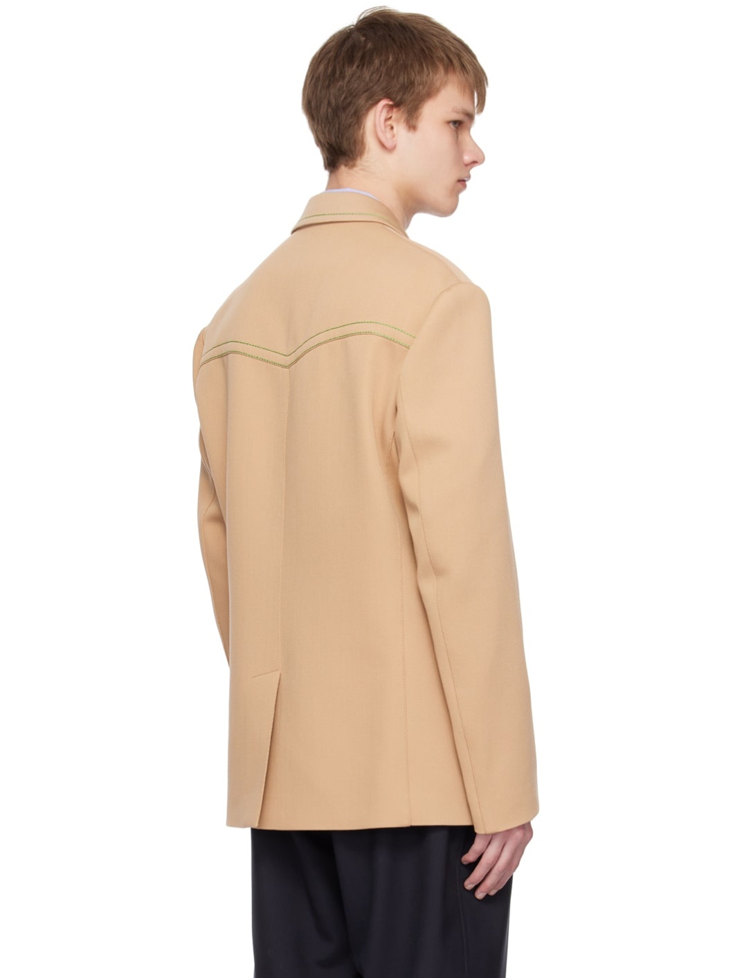 Beige Single-Breasted Blazer - 3