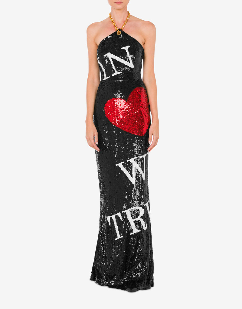 Moschino IN LOVE WE TRUST SEQUIN LONG DRESS outlook
