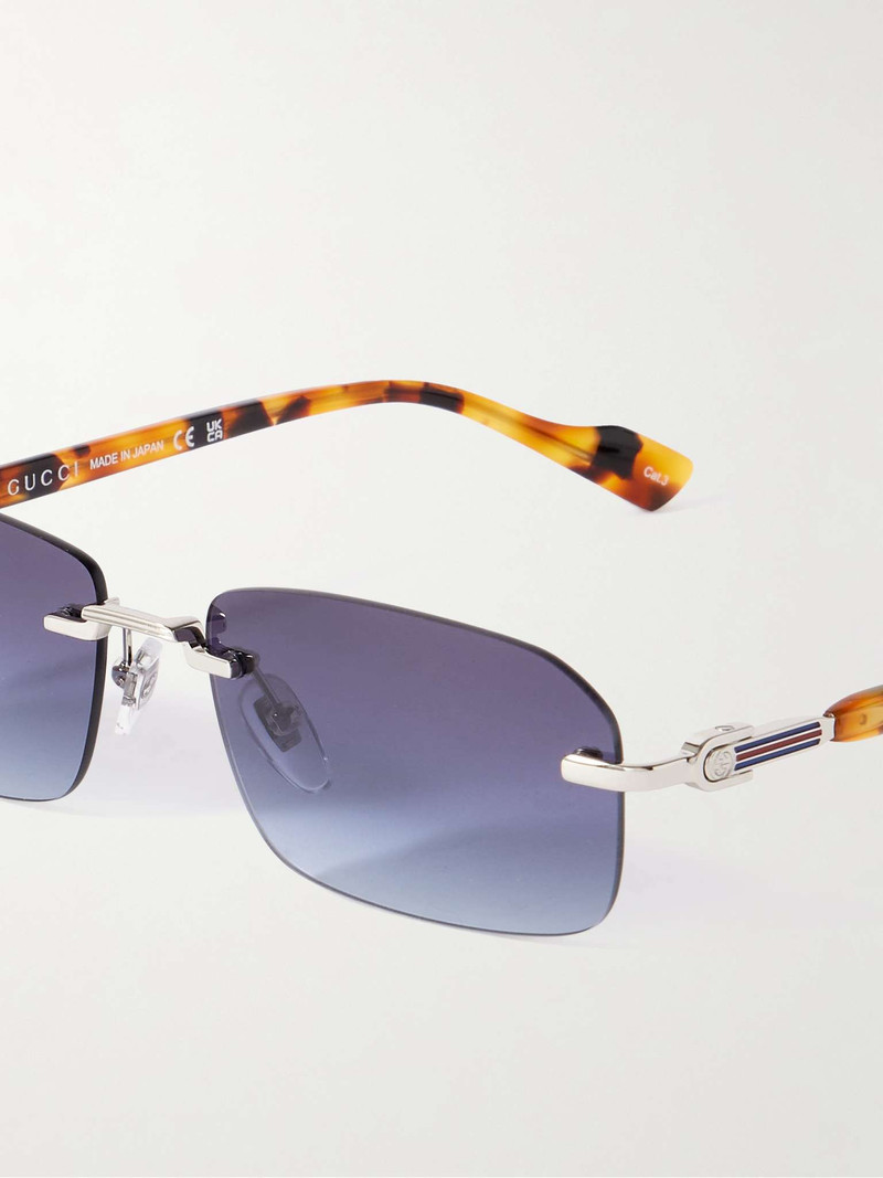 Rimless Rectangular-Frame Silver-Tone and Tortoiseshell Acetate Sunglasses 3