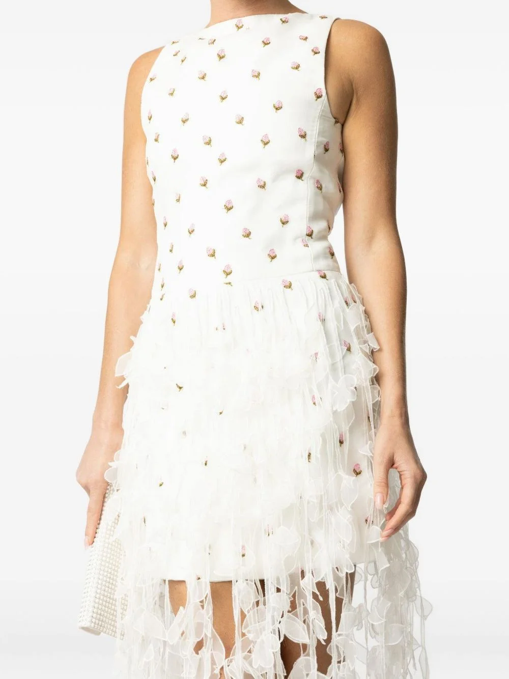 Floral-Applique Midi Dress