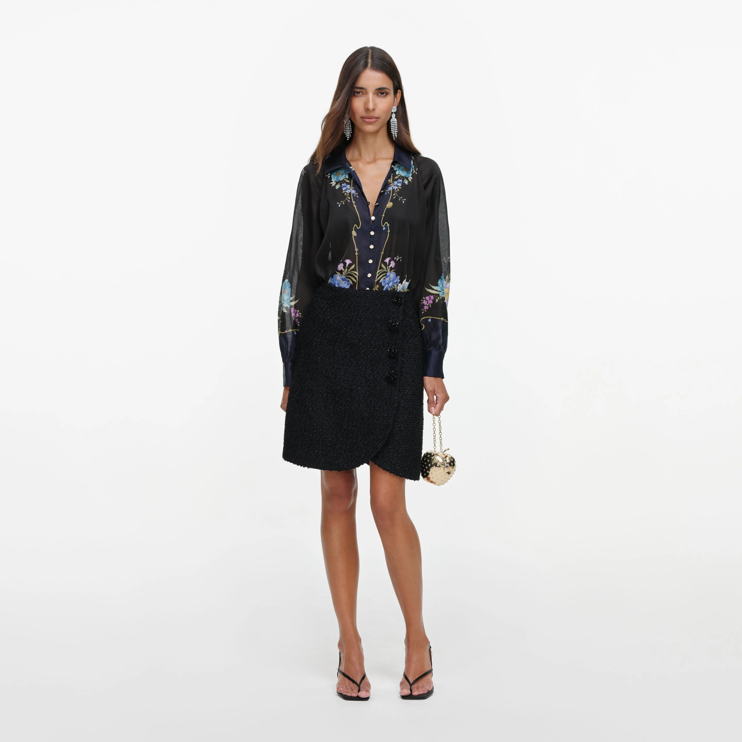Navy Floral Organza Blouse - 1