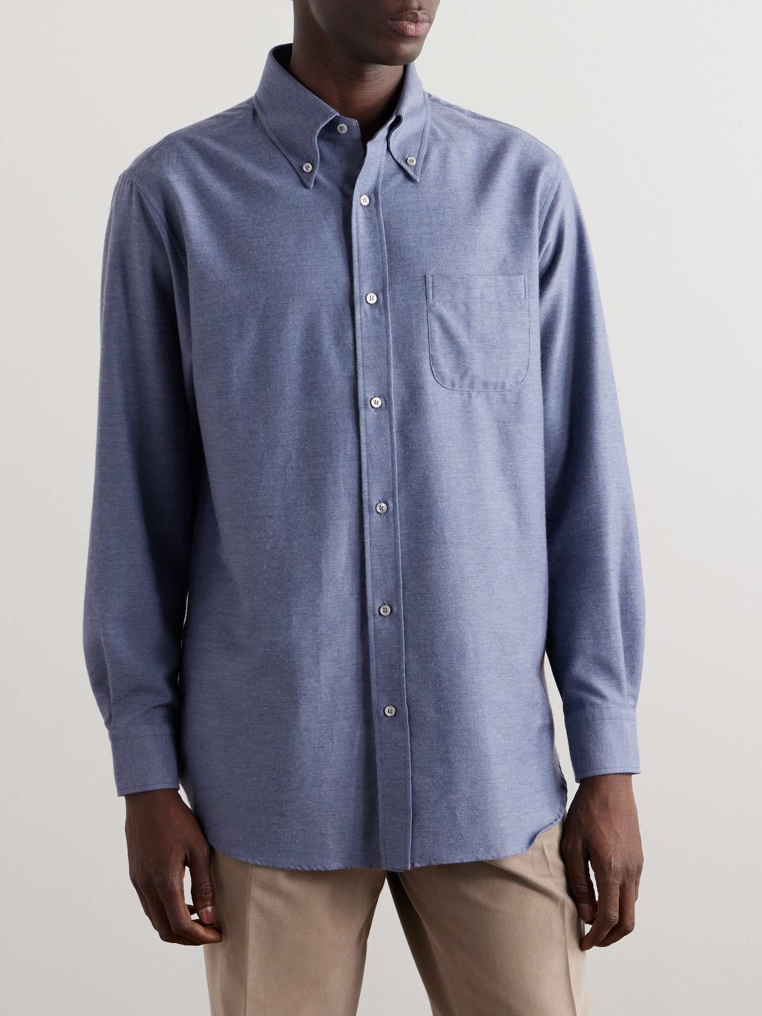 Button-Down Collar Cotton and Cashmere-Blend Denim Shirt - 3