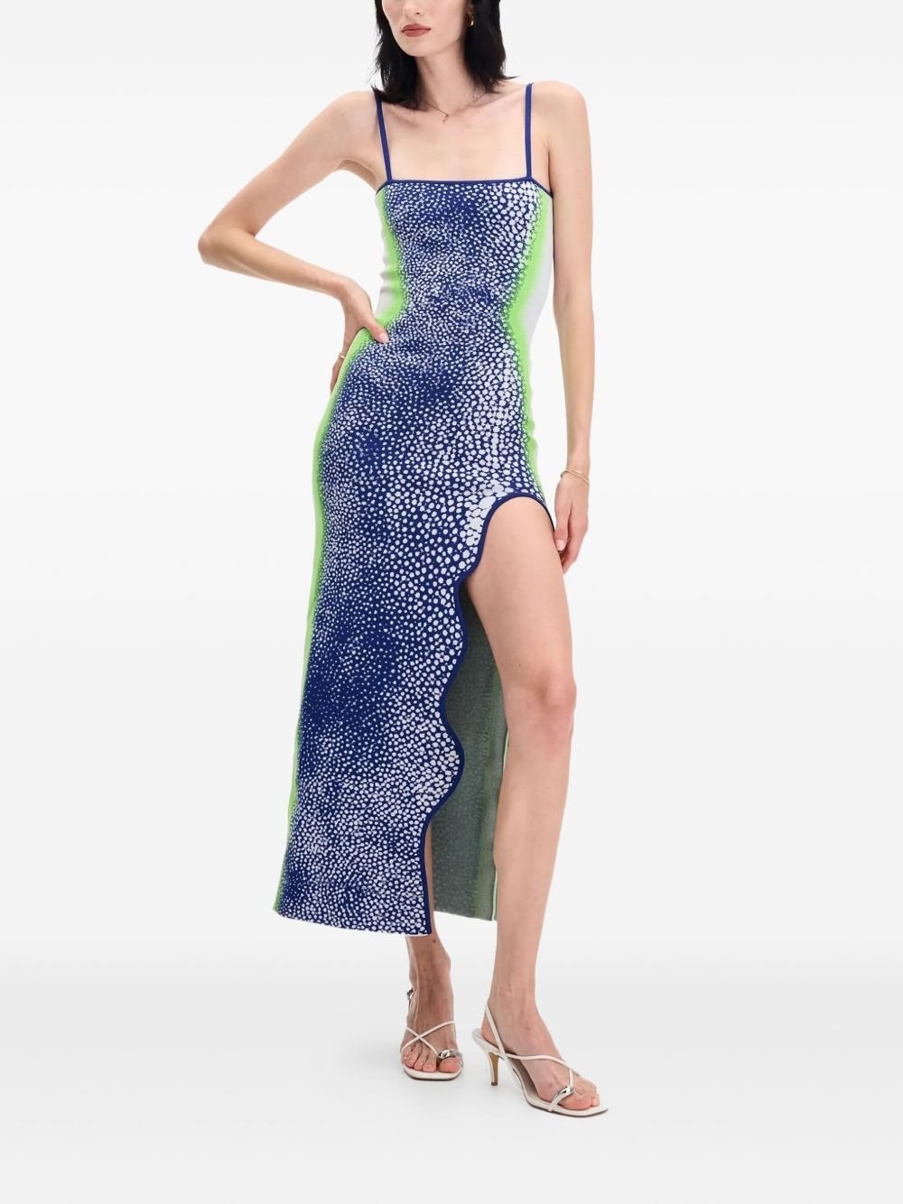 spot-print side-split dress - 2