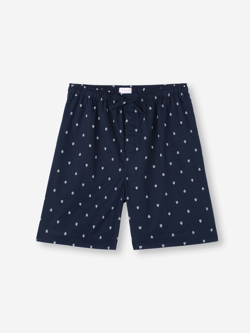 Derek Rose Men's Lounge Shorts Cotton Batiste Navy Paisley Motif outlook
