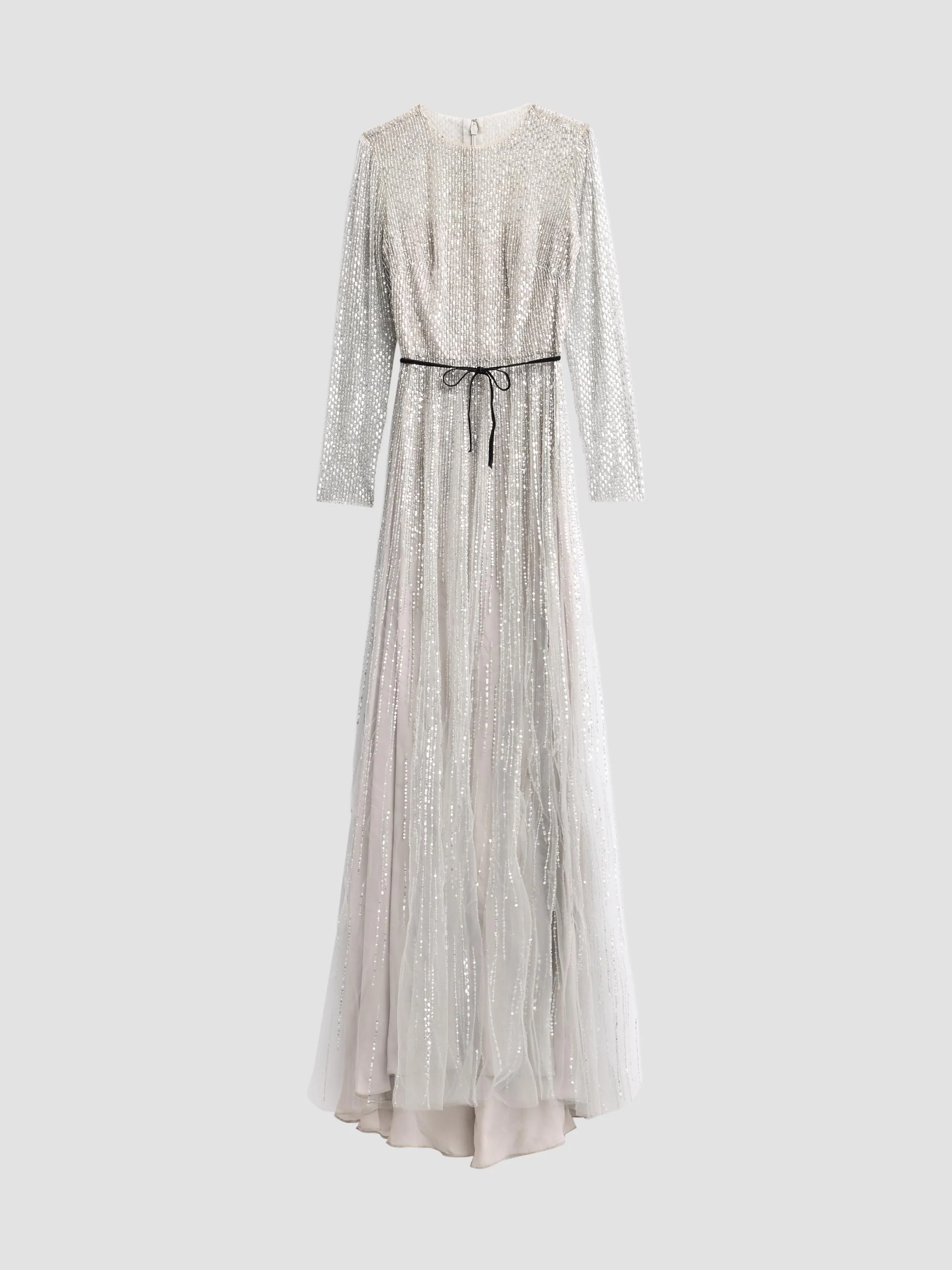 Women's Embroidered Tulle Sheer A-Line Gown - Silver Smoke - 1