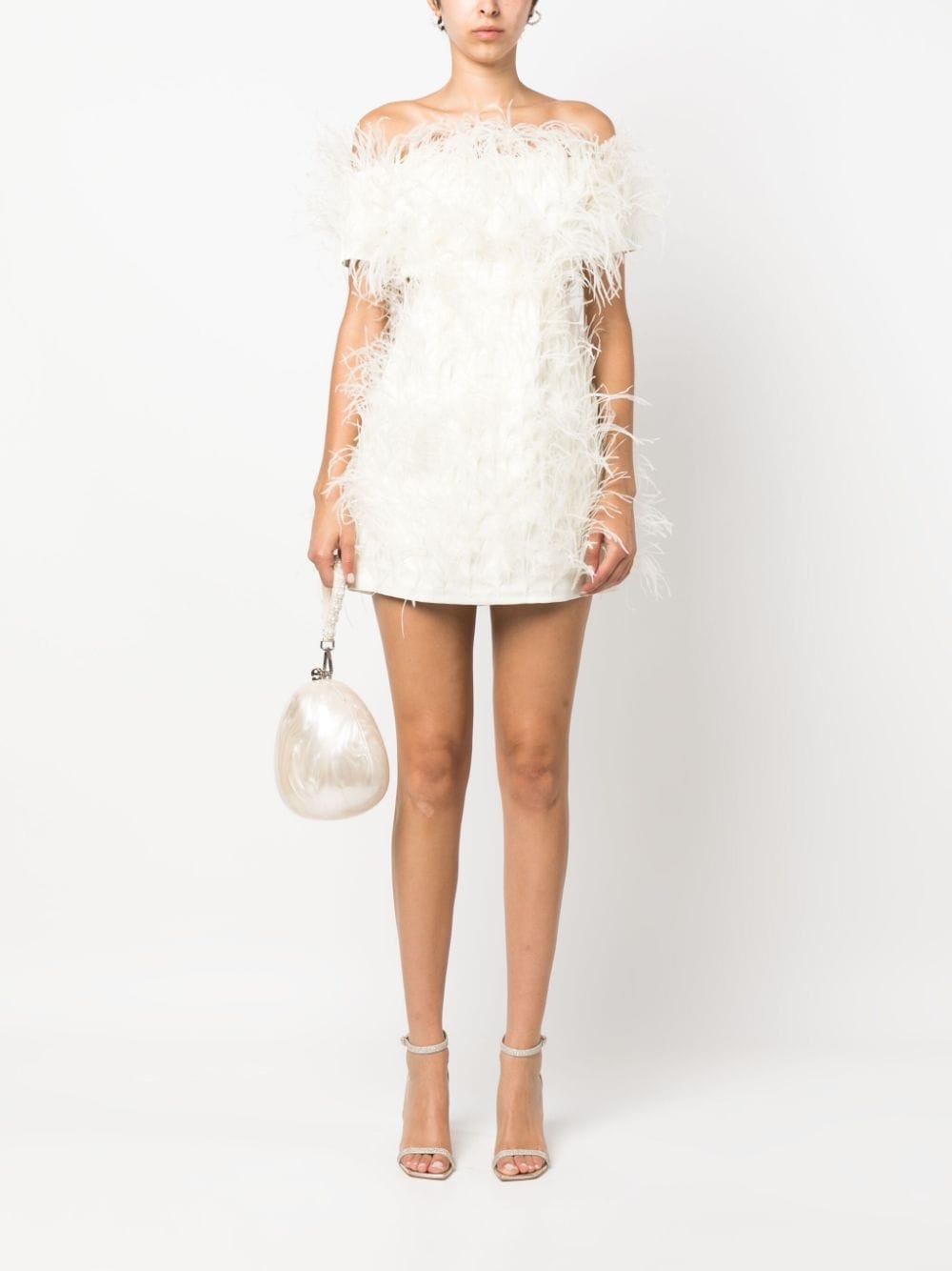 feather-detailing off-shoulder dress - 2