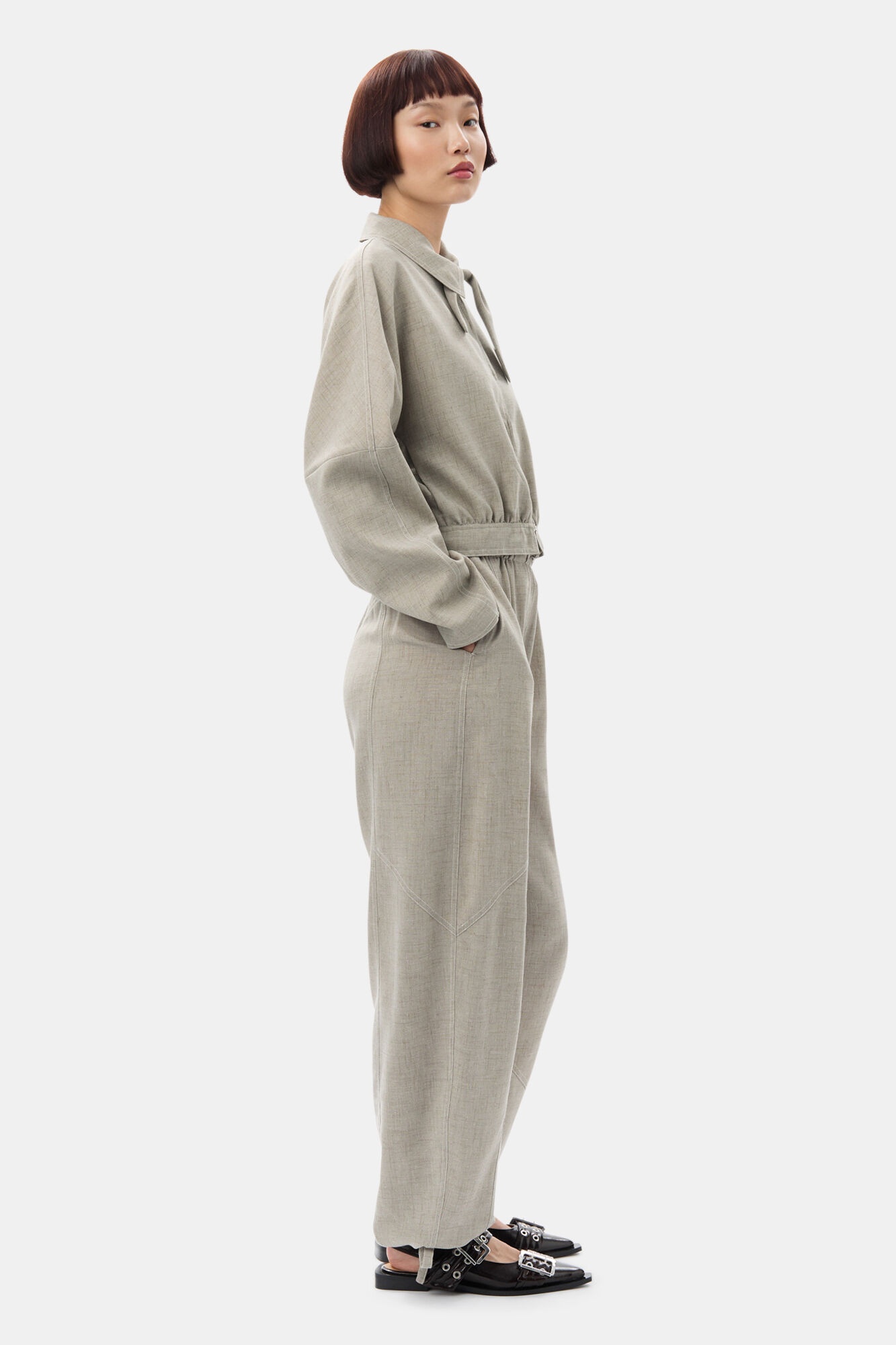 GREY LIGHT MELANGE SUITING SHORT JACKET - 4