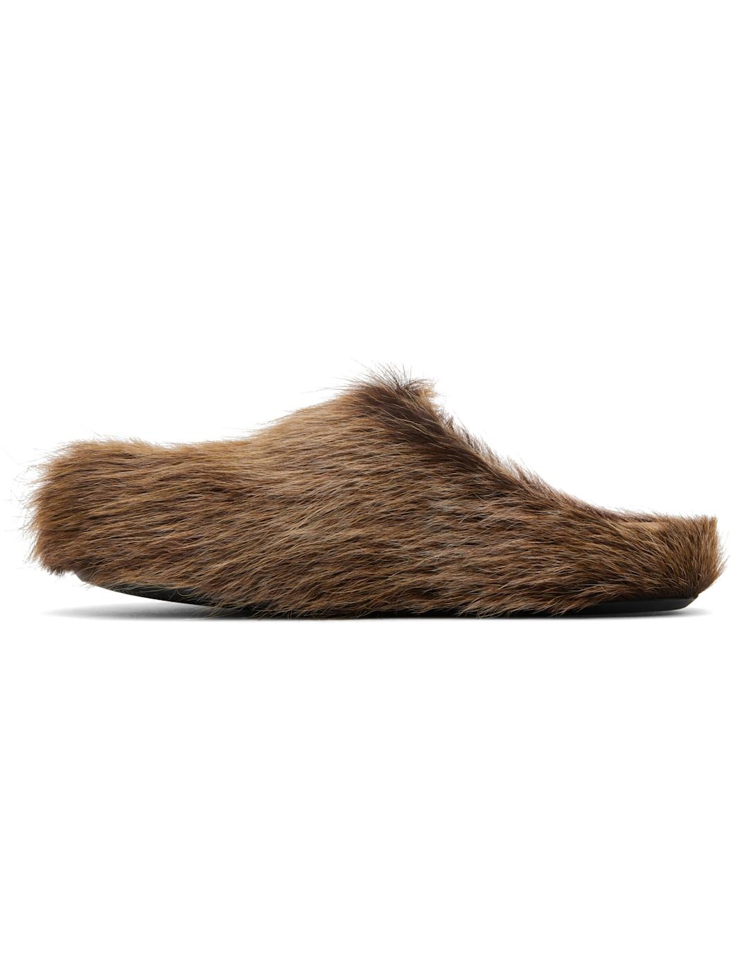 Brown Long Hair Calfskin Fussbett Sabot Loafers - 3