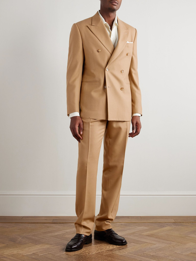 LARDINI Double-Breasted Virgin Wool-Blend Twill Suit Camel outlook