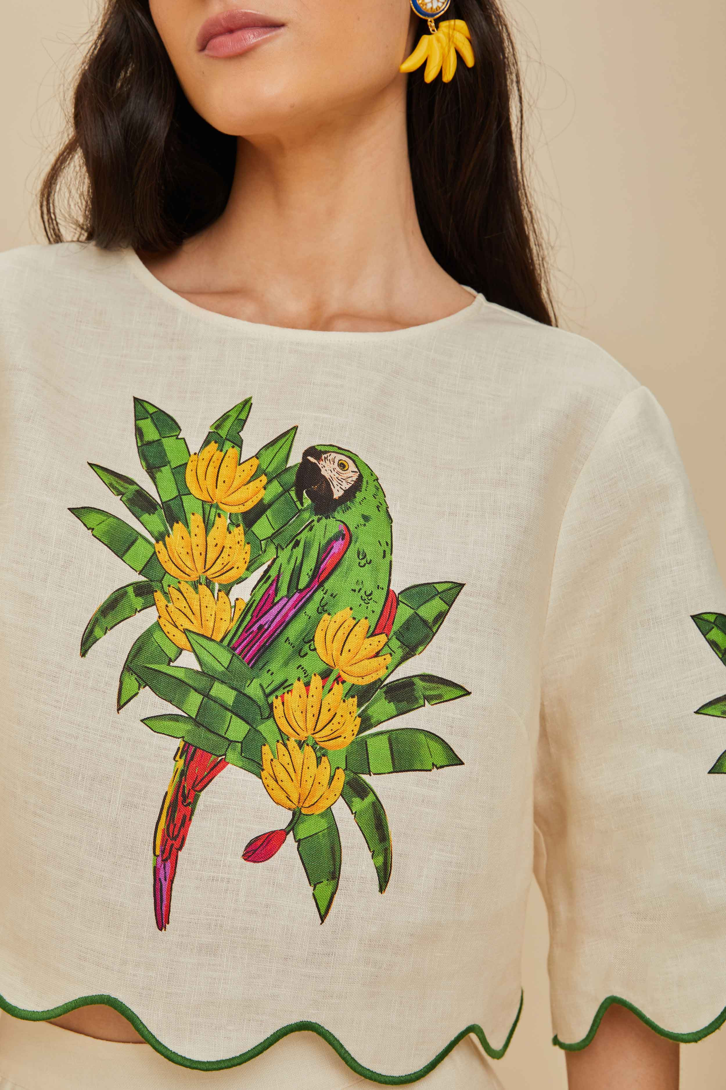 Off-White Maracana Bird Euroflax™ Premium Linen Blouse - 3