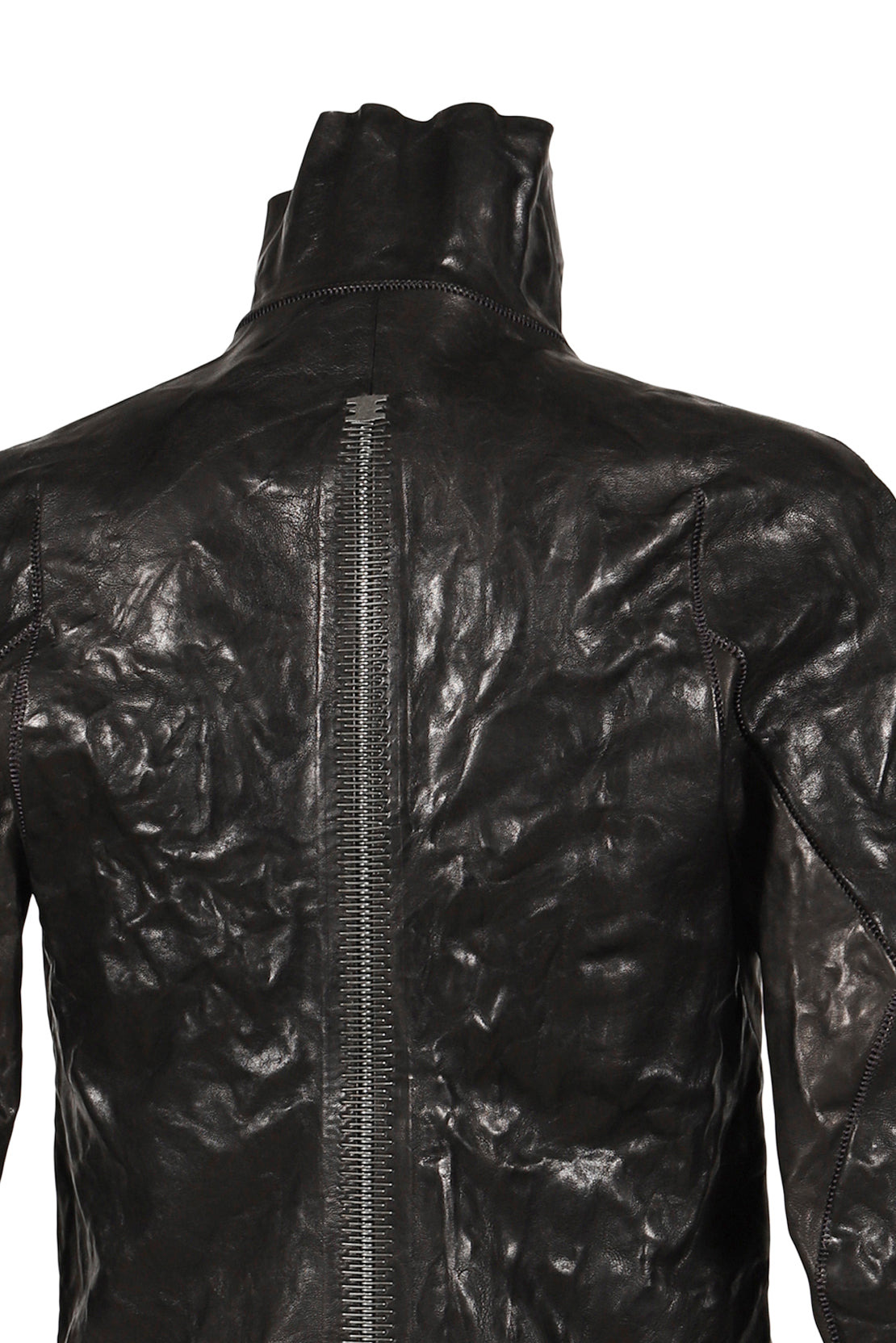 "HUMANOID" HIGH NECK LEATHER JACKET / BLK - 9