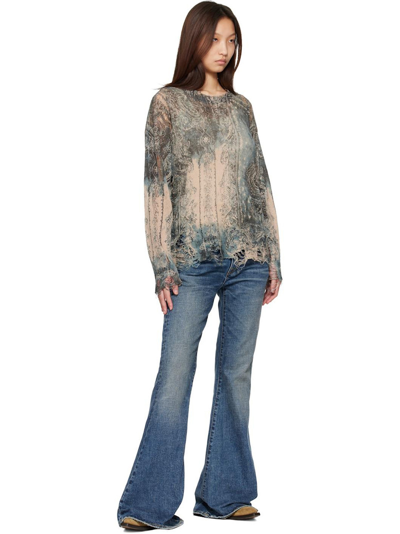 R13 Blue & Beige Printed Boyfriend Sweater outlook
