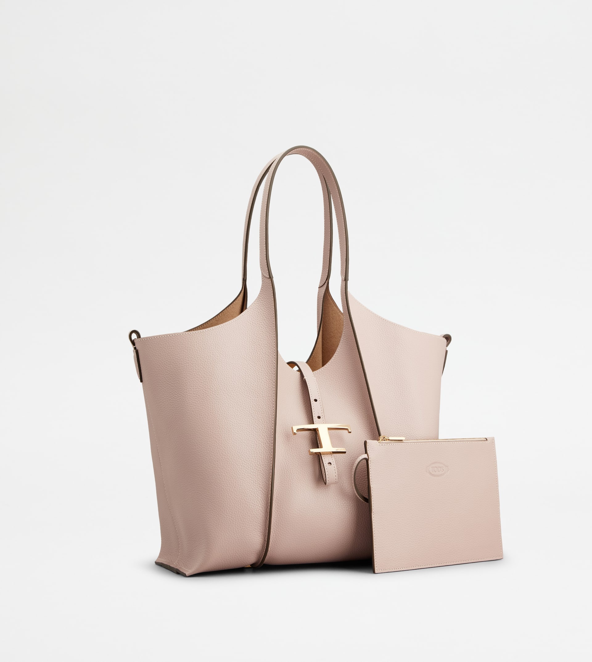 T TIMELESS SHOPPING BAG IN LEATHER SMALL - PINK - 2