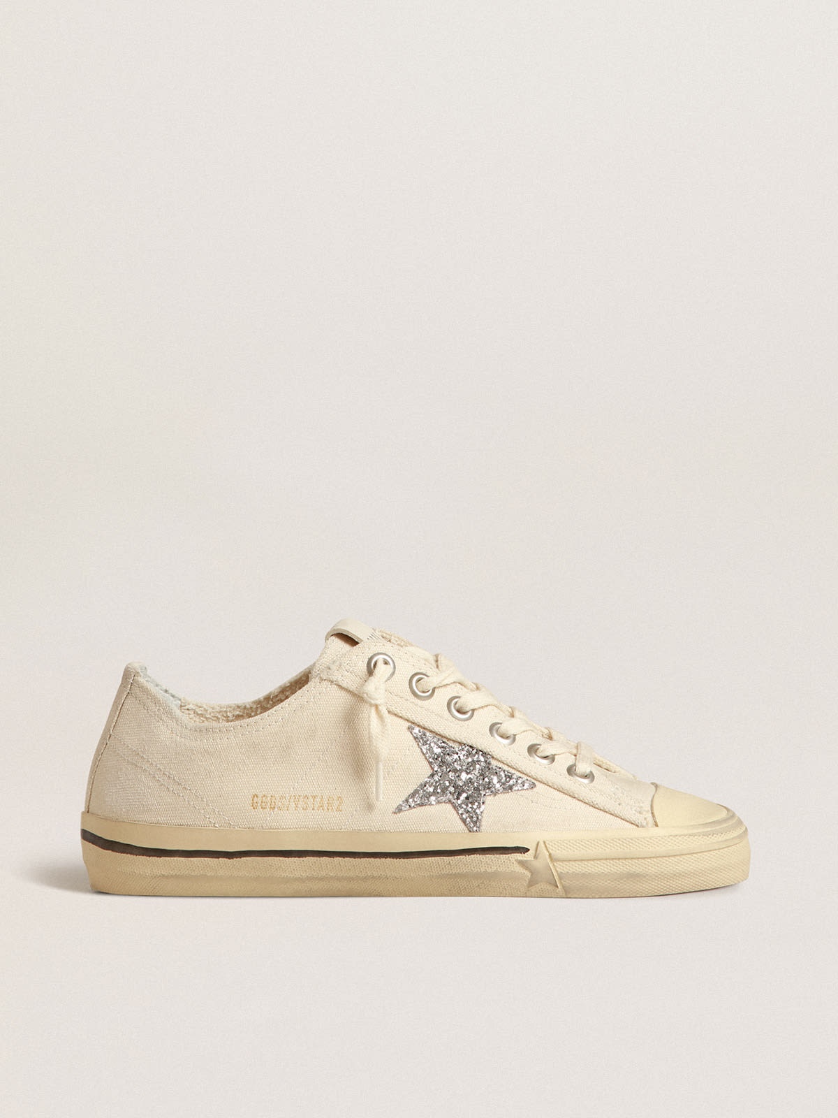 V-Star in beige canvas with a silver glitter star - 1