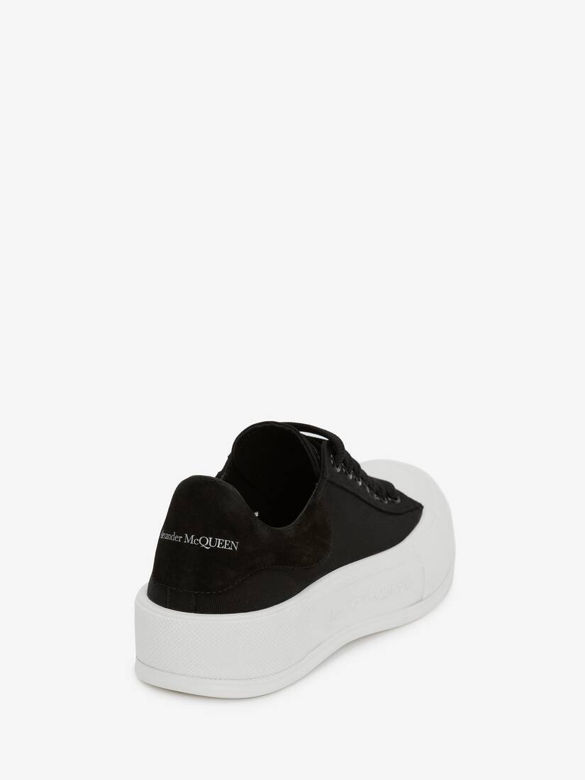 Men's Deck Lace Up Plimsoll in Black/white - 3