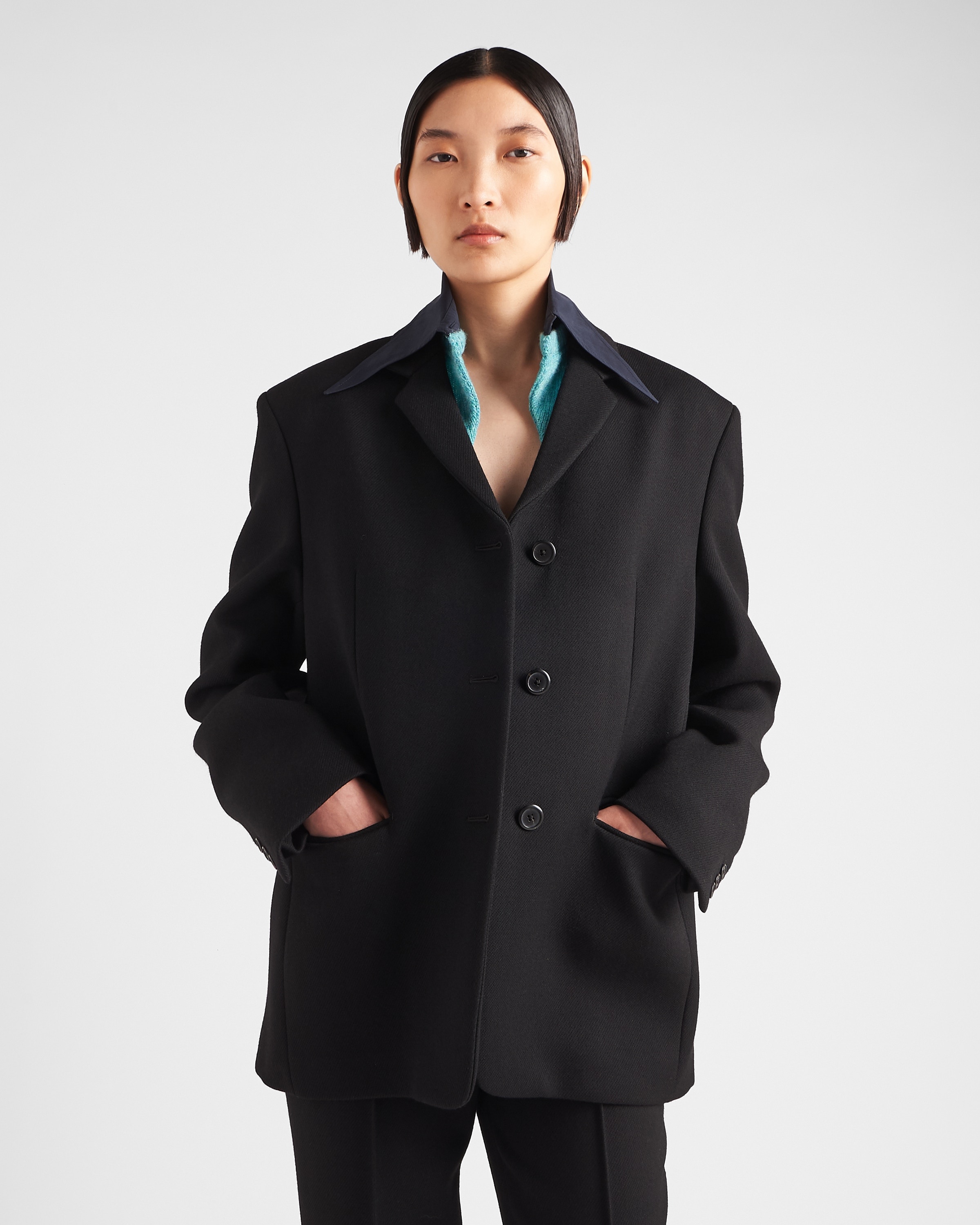 Single-breasted gabardine jacket with collar - 6