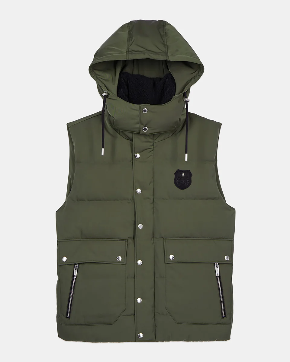 KHAKI SLEEVELESS DOWN JACKET - 1