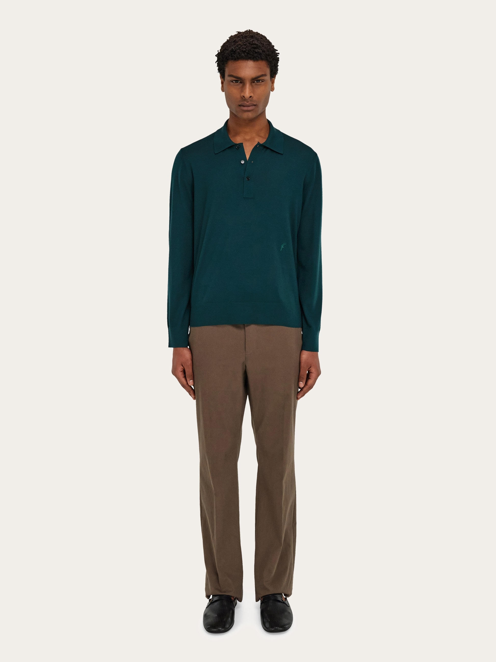 Wool polo shirt with long sleeves - 6