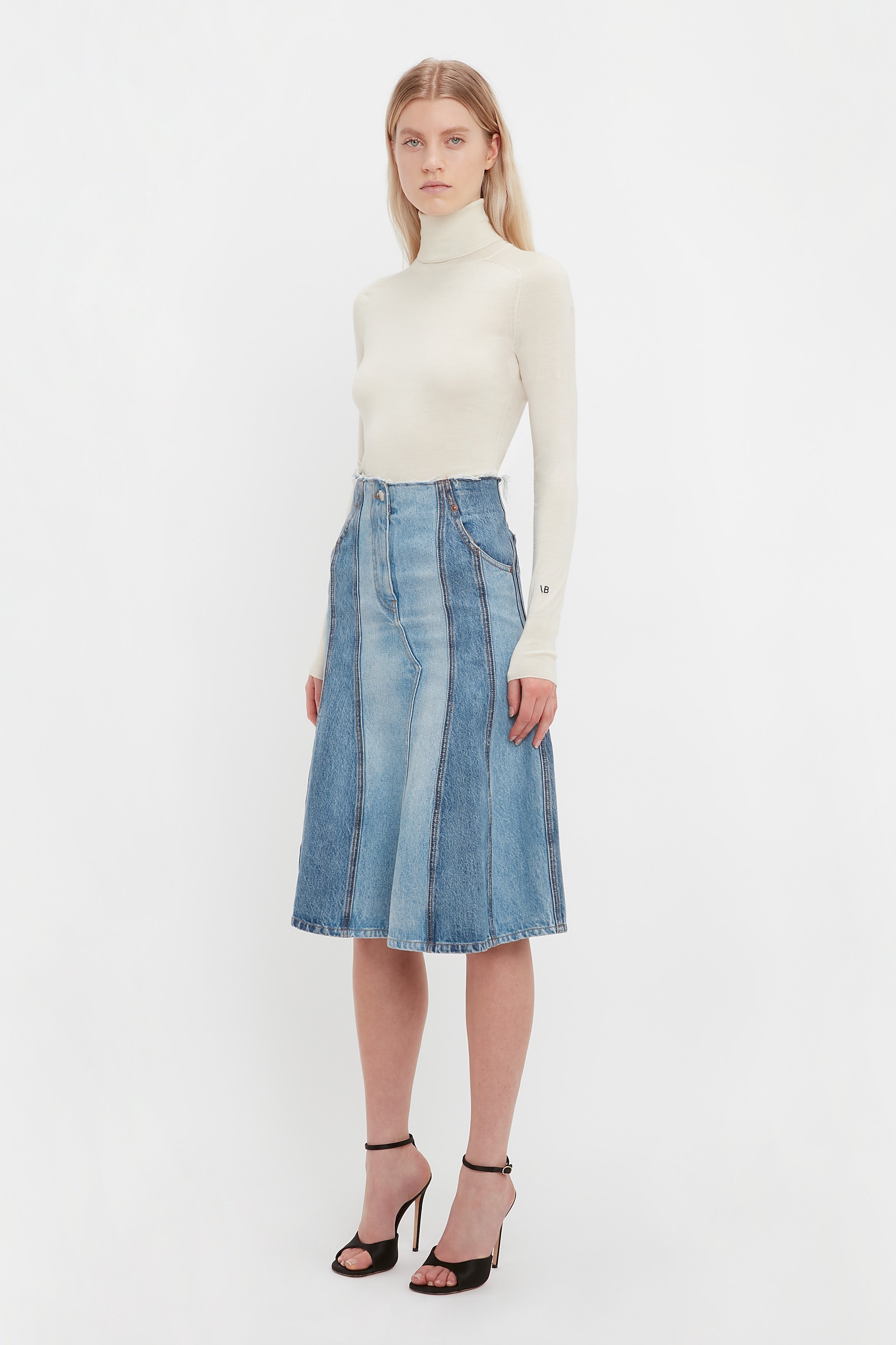 Deconstructed Denim Midi Skirt In Vintage Wash - 3