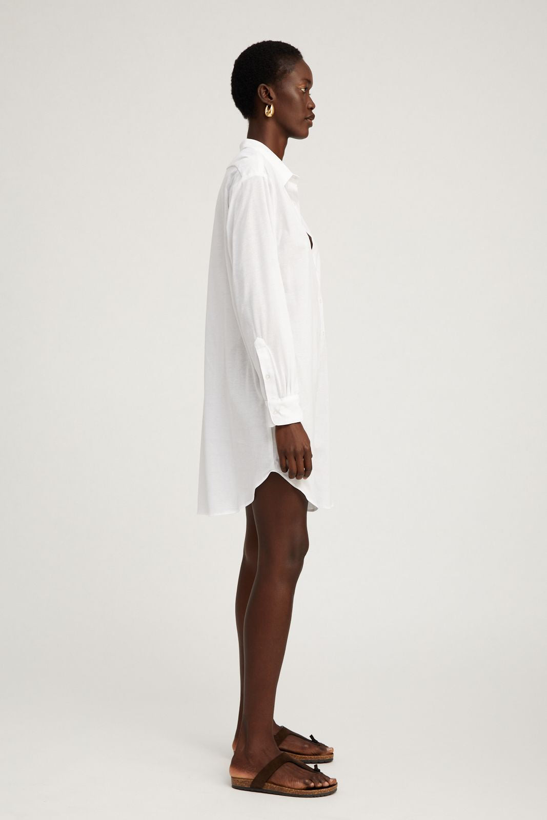 WHITE BUTTON DOWN MINI DRESS - 4