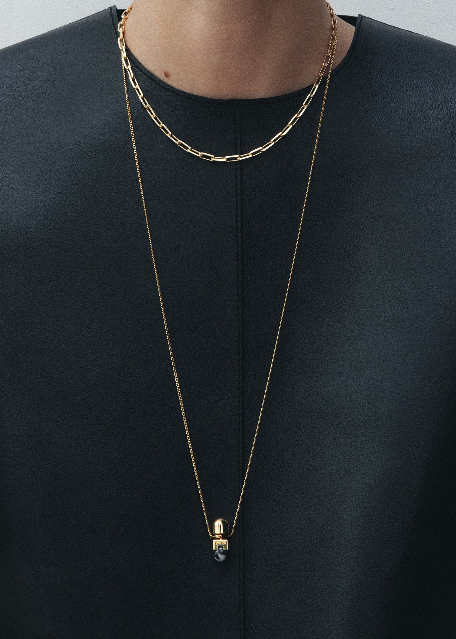 Long jasper necklace black/off white - 2