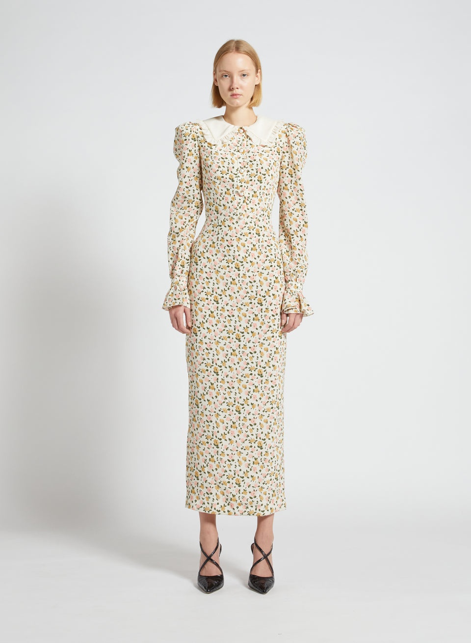 FLOWER PRINT SILK DRESS WITH COLLAR AND BUTTONS - 4