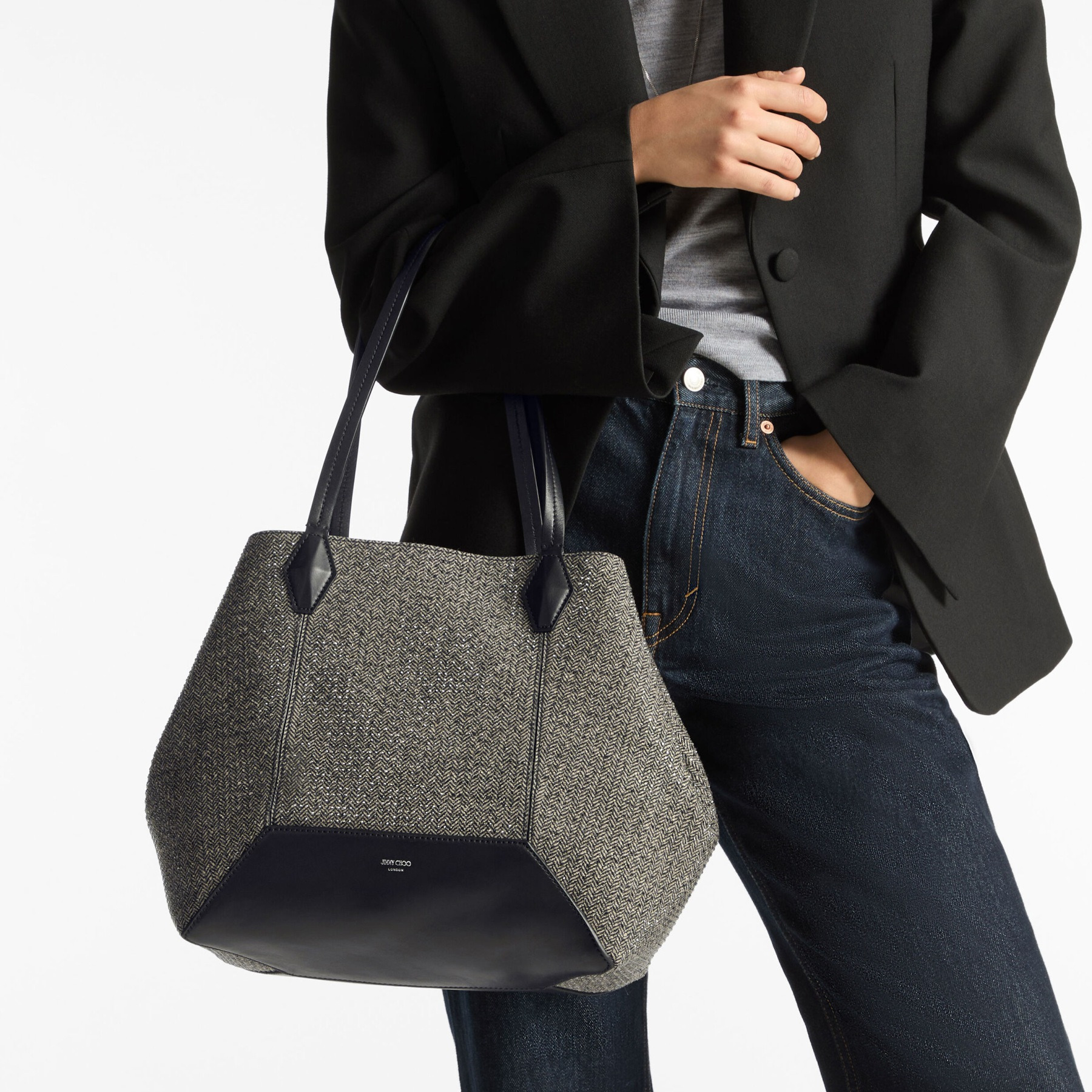 Diamond Tote M
Black Crystal Herringbone Fabric Tote Bag - 2