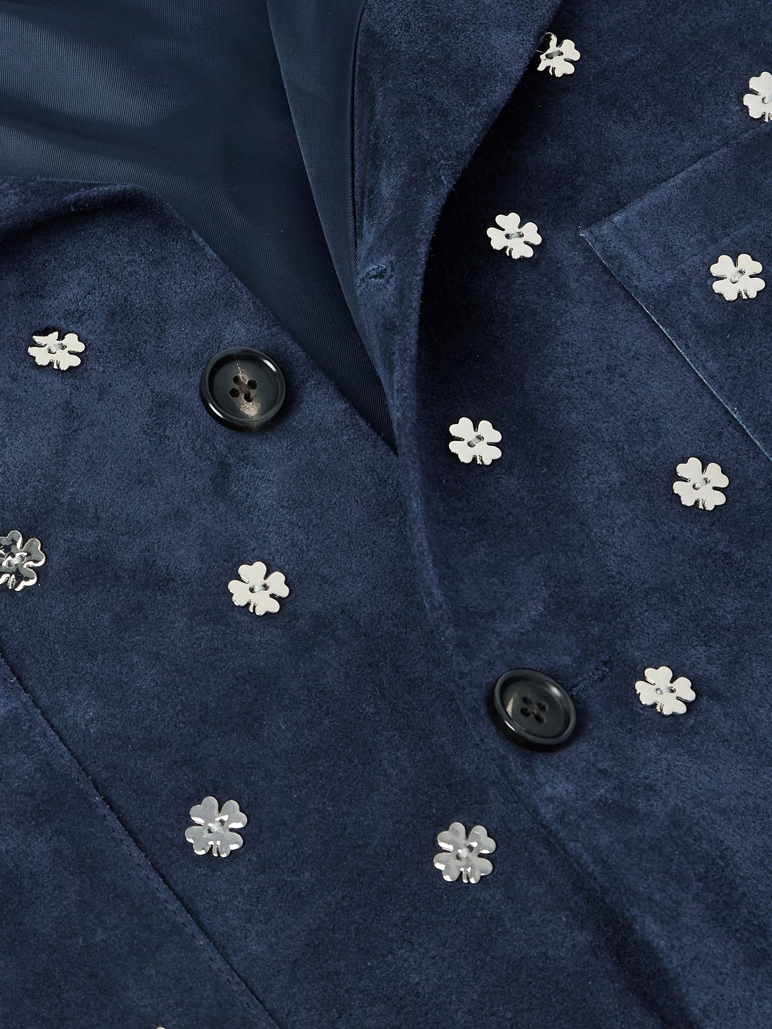 Clover Embellished Suede Overshirt Navy - 4