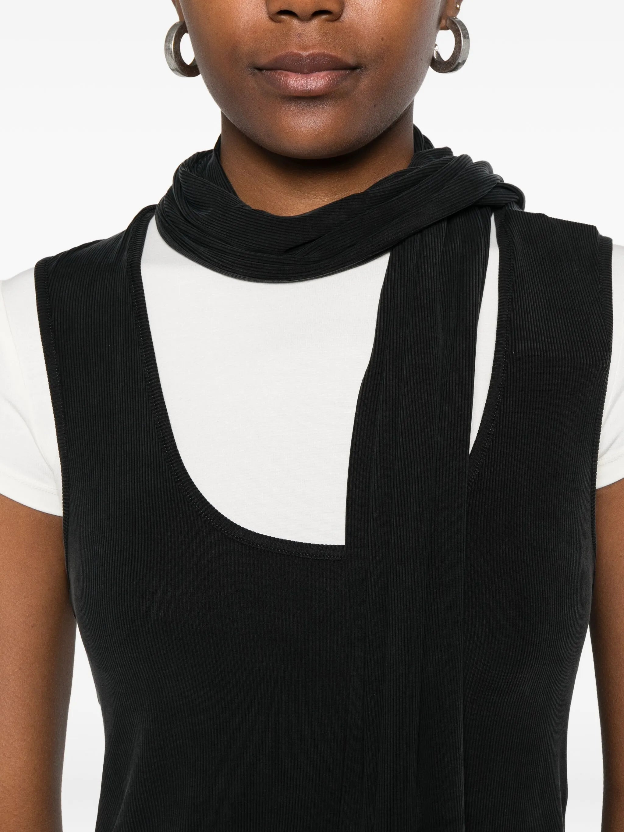 scarf-detail scoop-neck blouse - 5