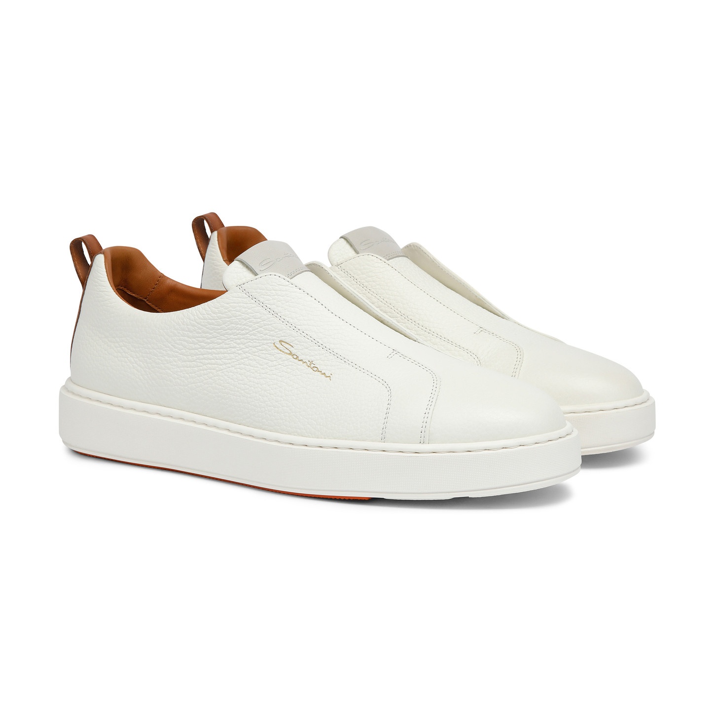 Men's white tumbled leather slip-on sneaker - 3