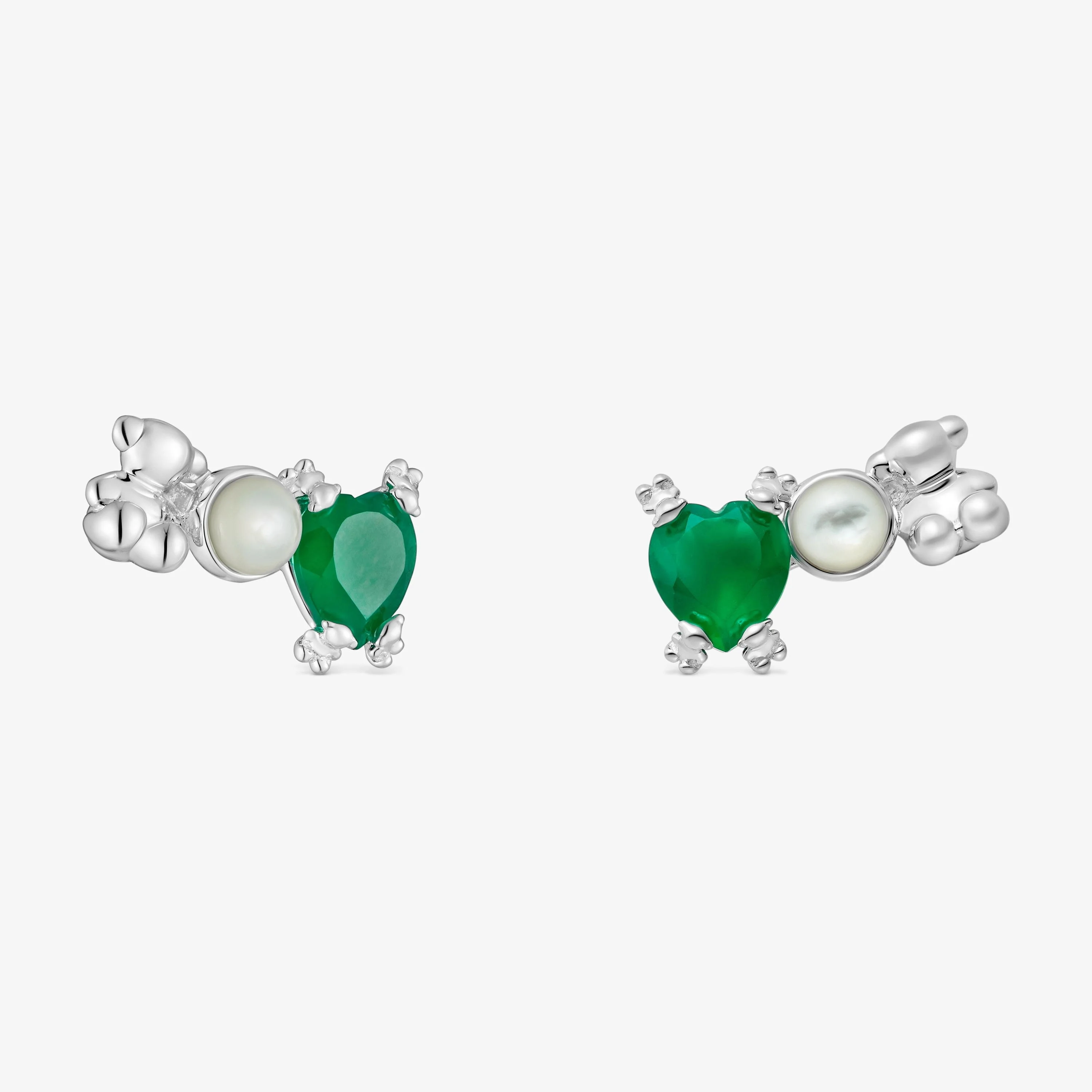 Climber earrings with silver bear, mother of pearl and chalcedony Color Pills - 1