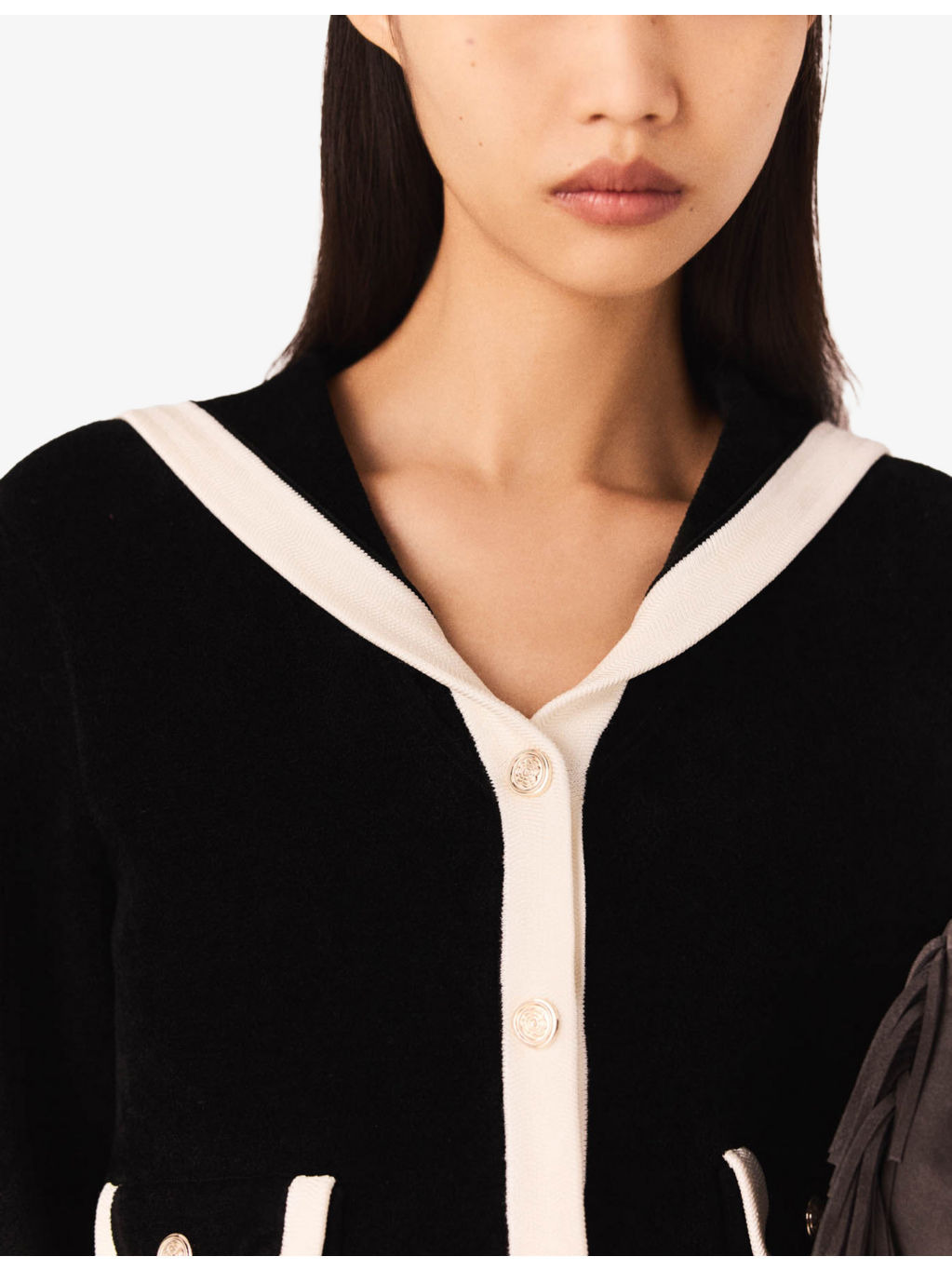 Sailor-Collar Button-Down Stretch-Velvet Cardigan - 5