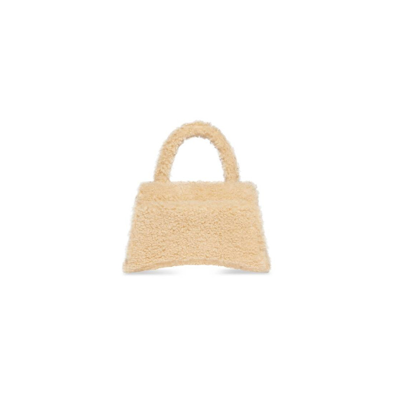 Women's Furry Hourglass Small Handbag With Strap in Beige 4