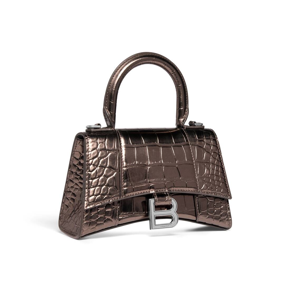 Women's Hourglass Xs Handbag Metallized Crocodile Embossed in Bronze - 5