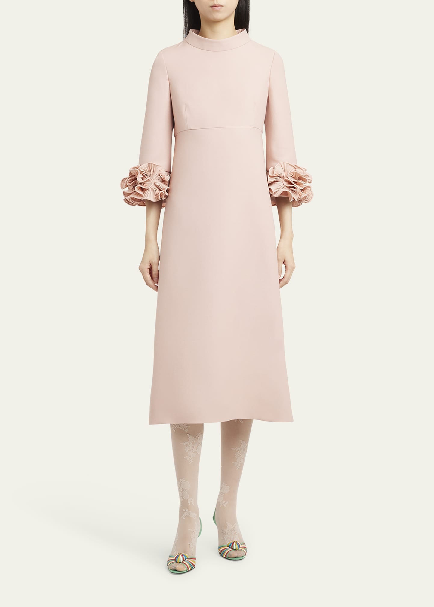 Floral Cuff Crepe Couture Midi Dress - 2