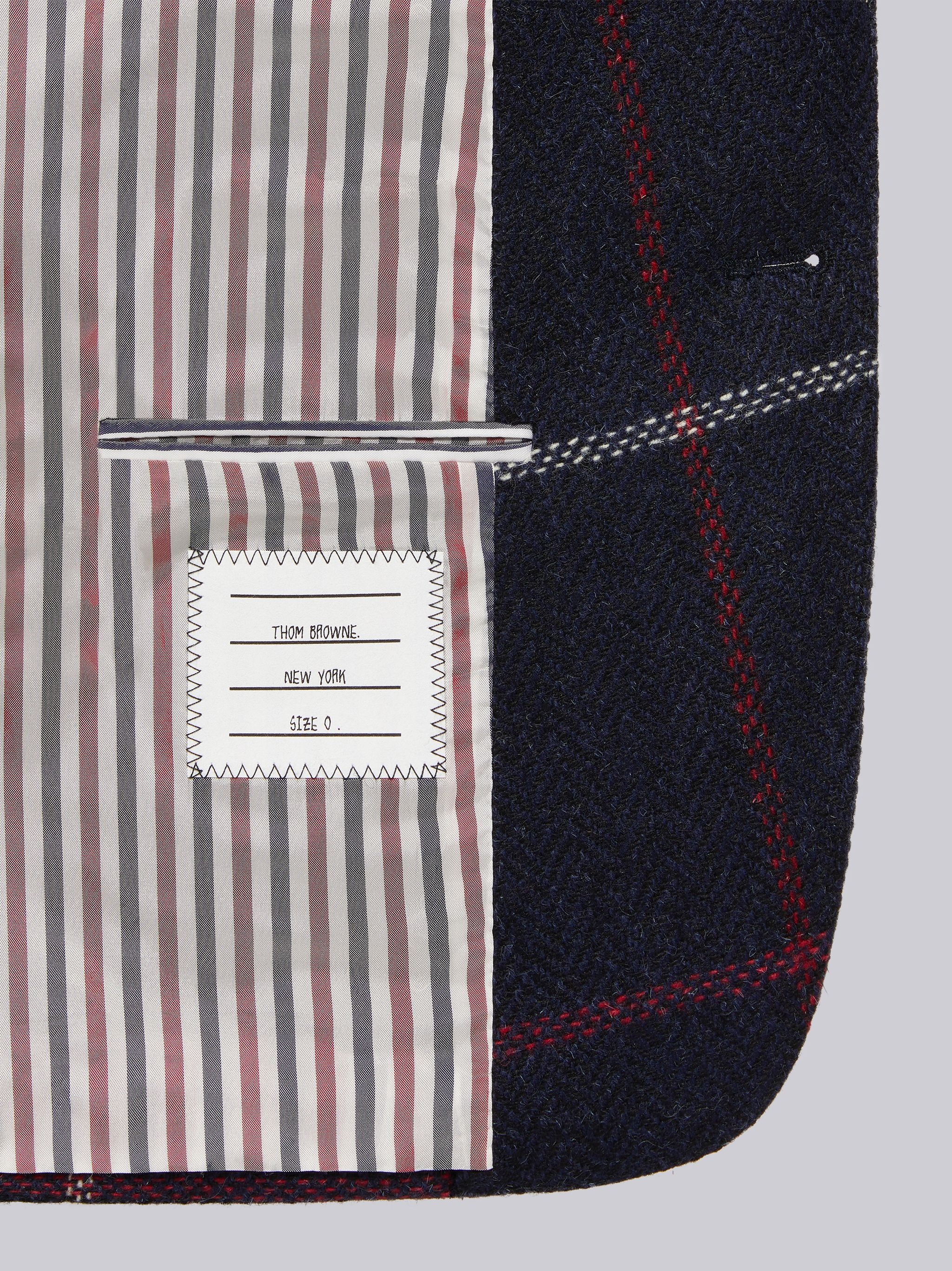 Navy Herringbone Windowpane Stripe Grosgrain Armband High Armhole Sport Coat - 6