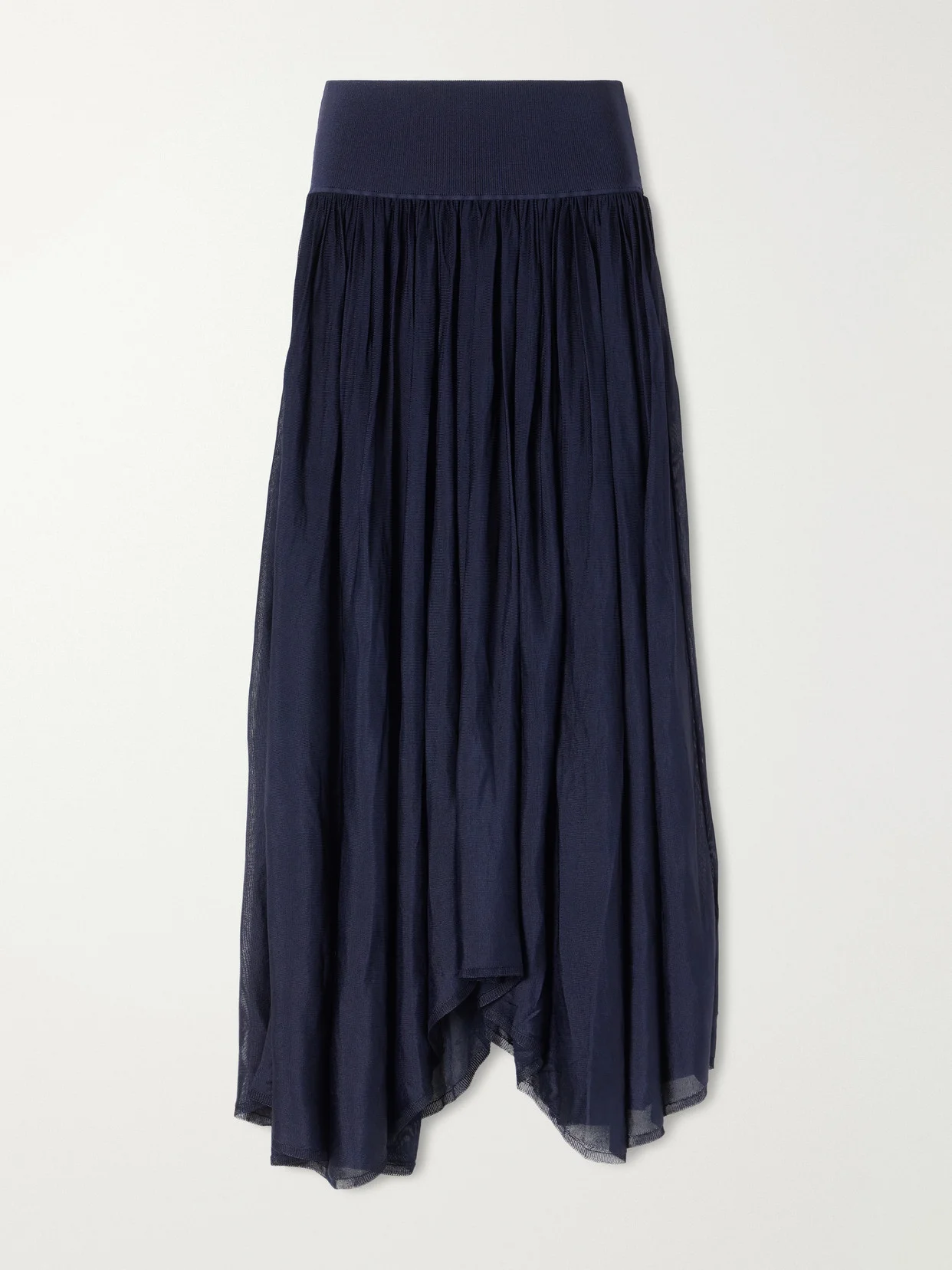 Asymmetrical Plissé Midi Skirt - 1