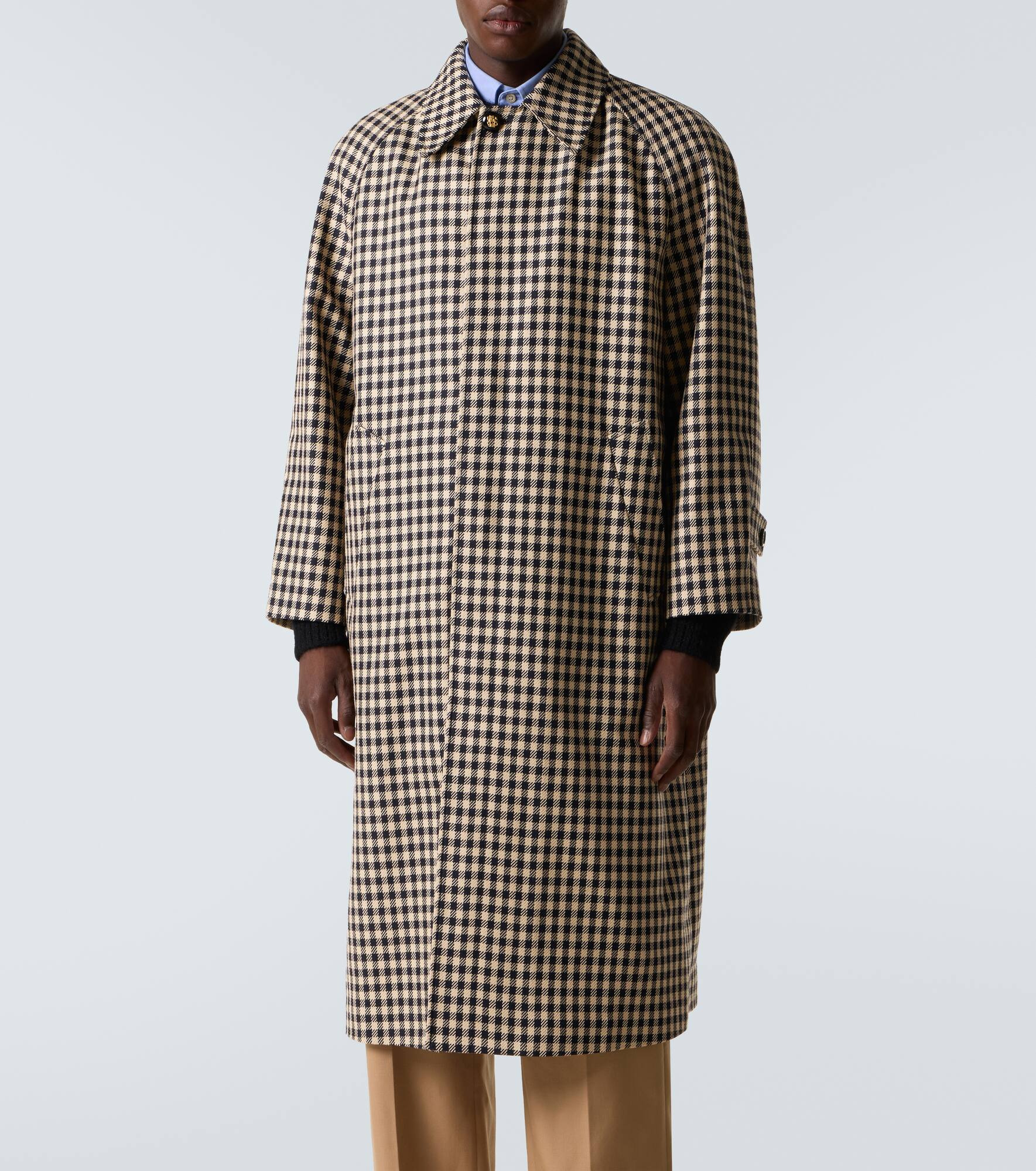 Gingham cotton and wool coat - 3