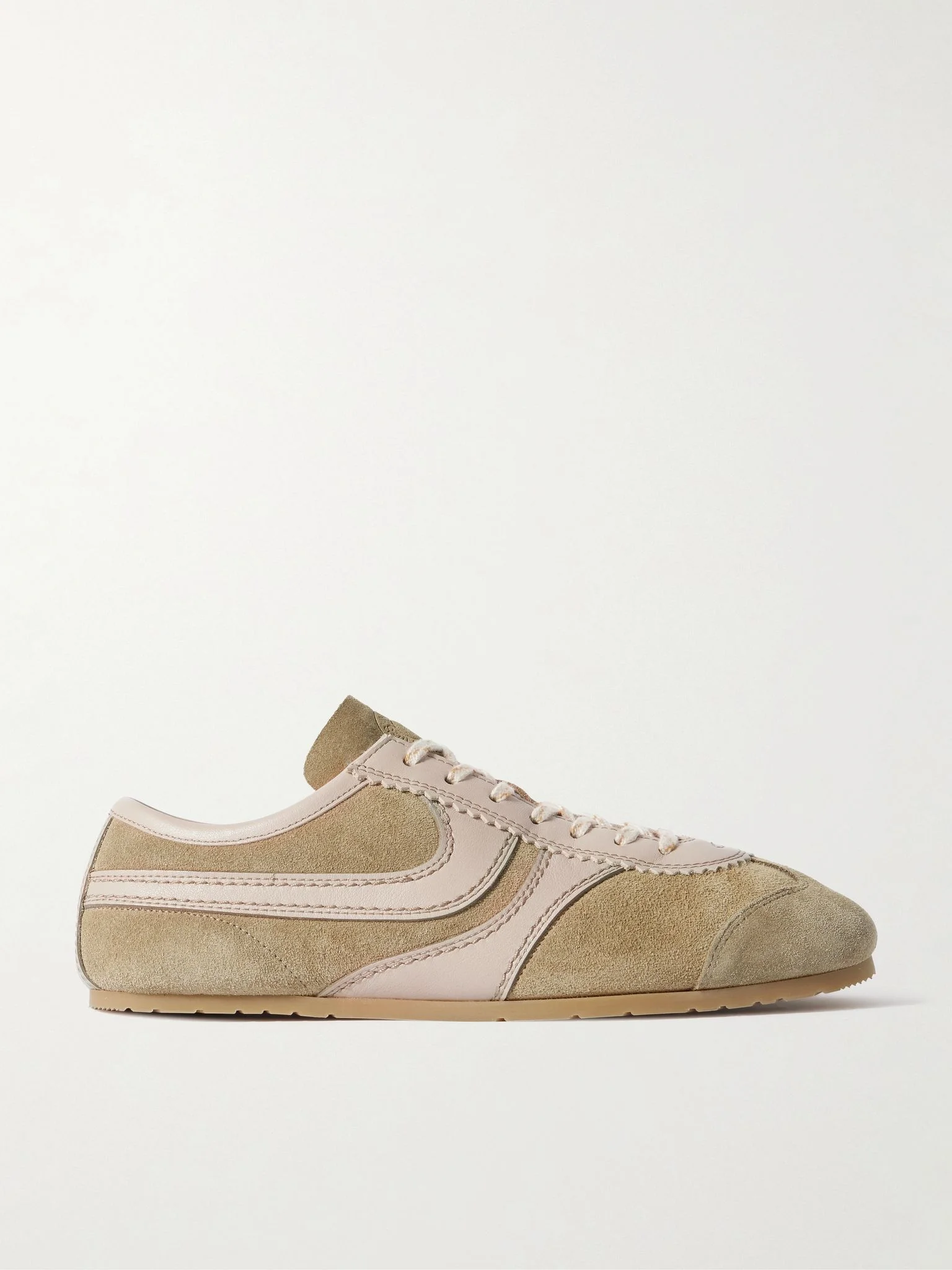 Leather-trimmed suede sneakers Beige - 1