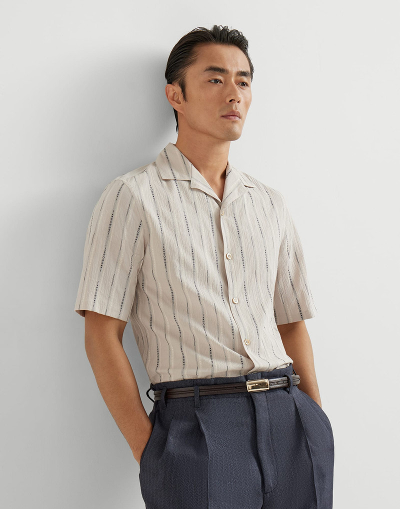 Jacquard seersucker easy fit short sleeve shirt with camp collar 2