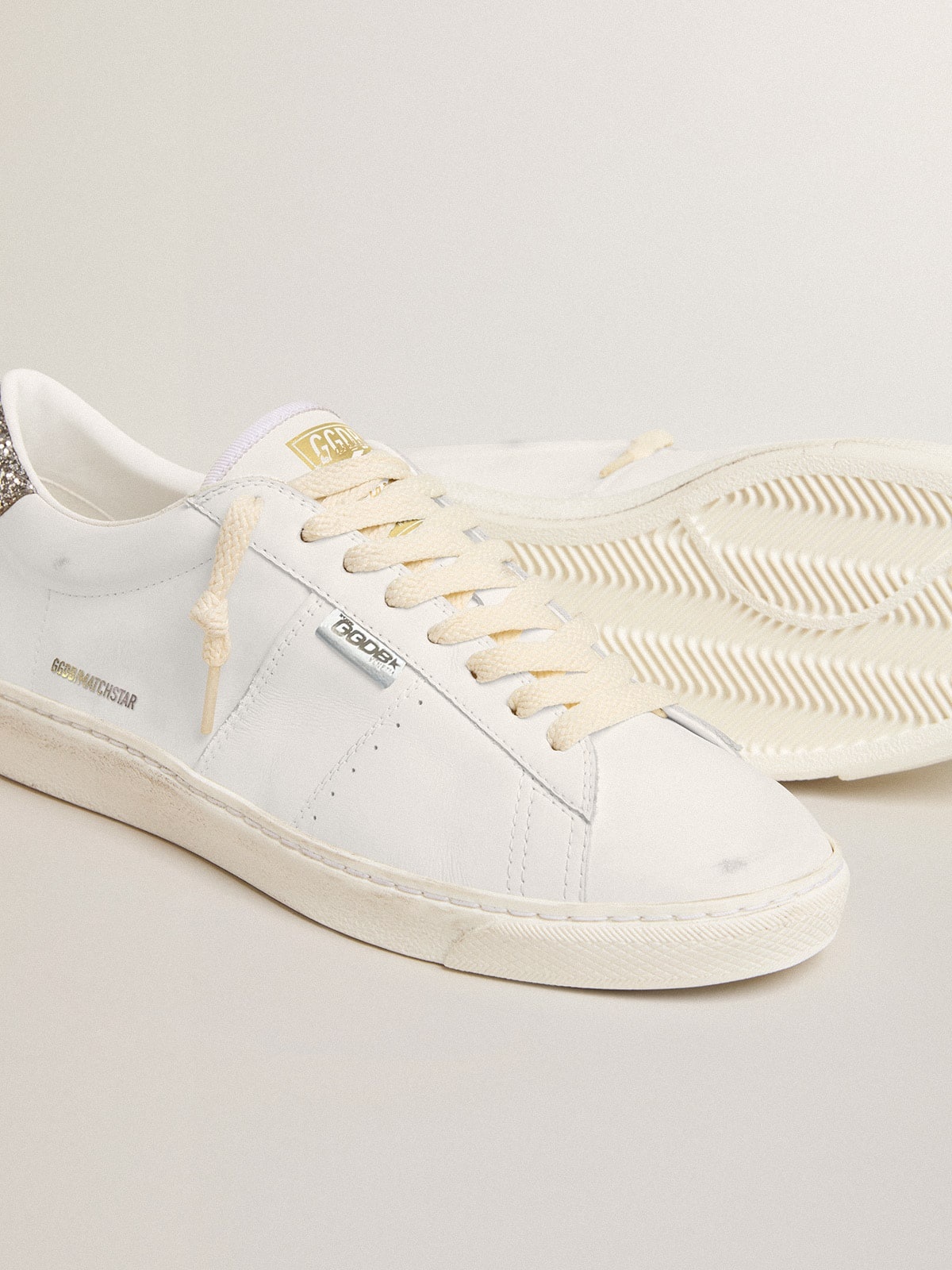 Matchstar in white leather with silver glitter heel tab - 3