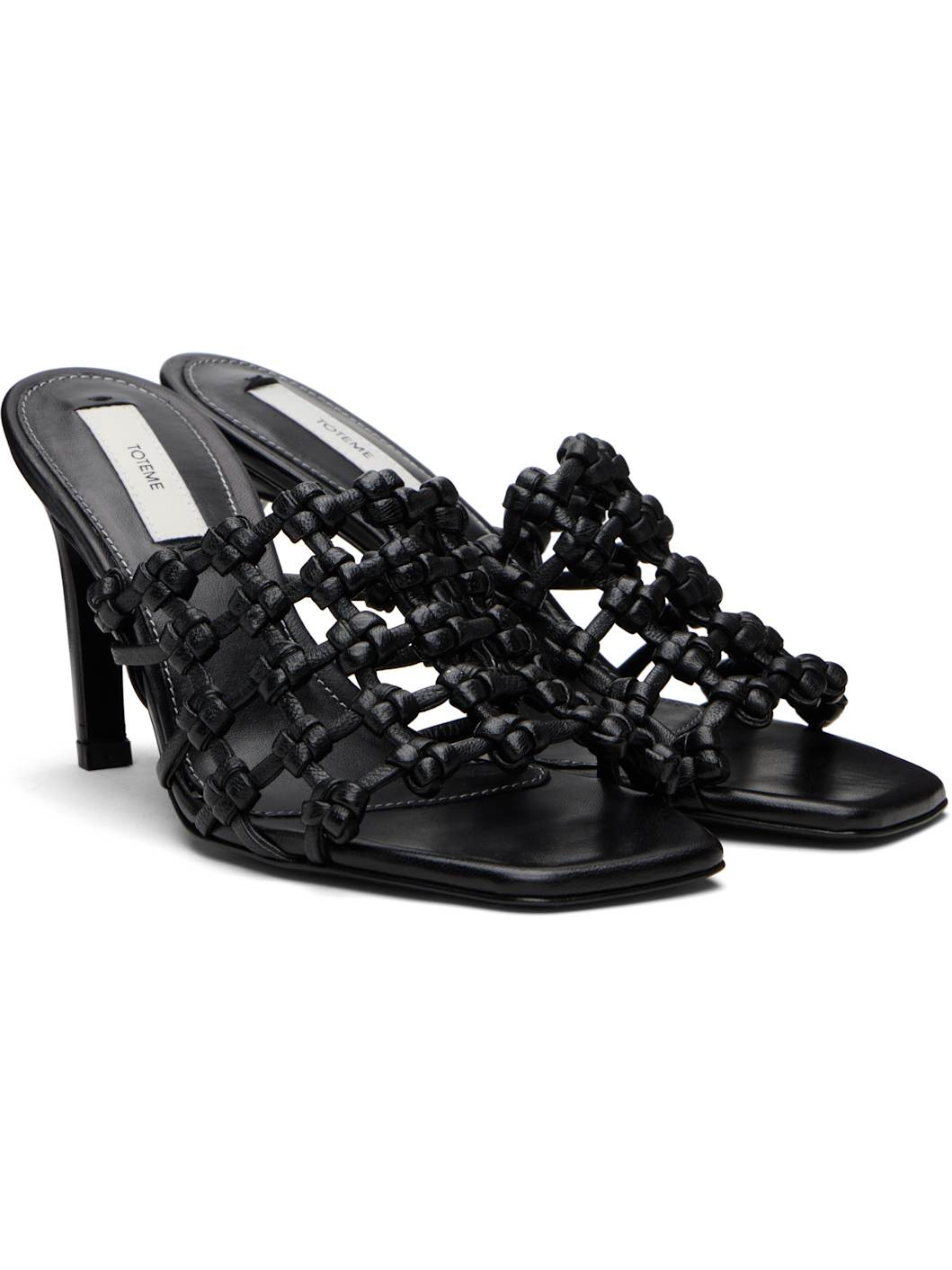 Black Braided-Leather Bandeau Mules - 4