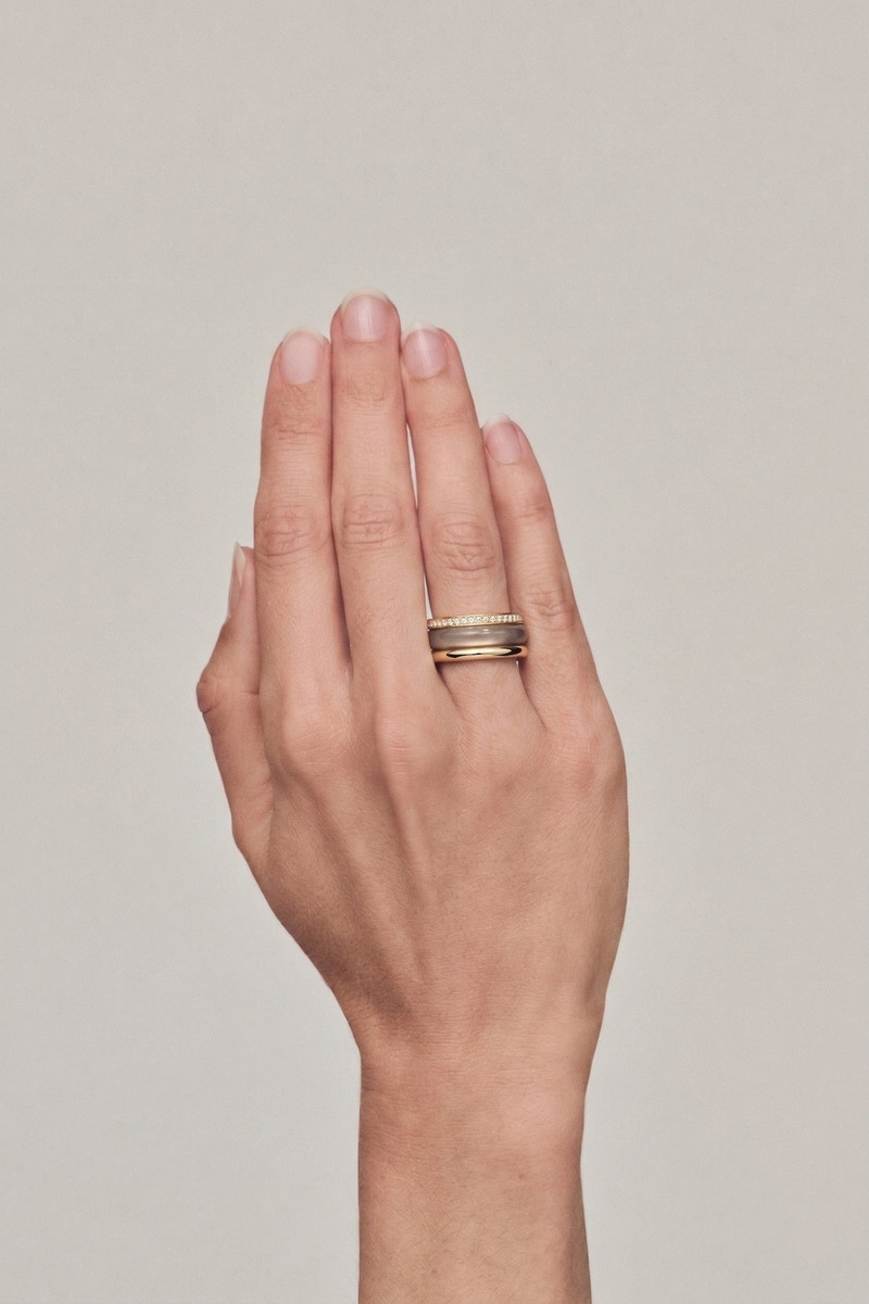 By Pariah Stack_Slim Classic Ring Stack Grey Agate | White Diamond outlook