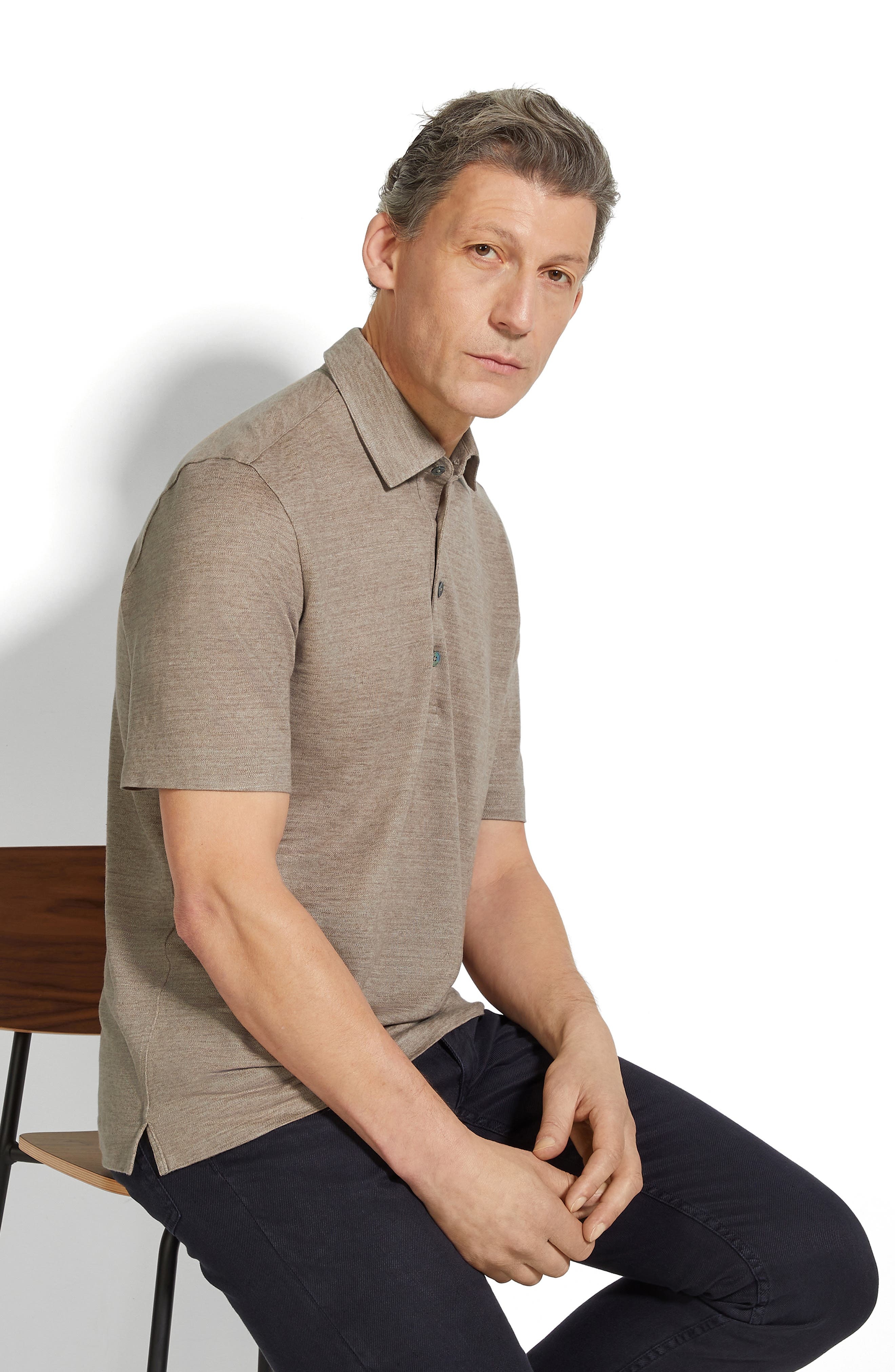 ZEGNA Linen Polo in Med Beige at Nordstrom - 4