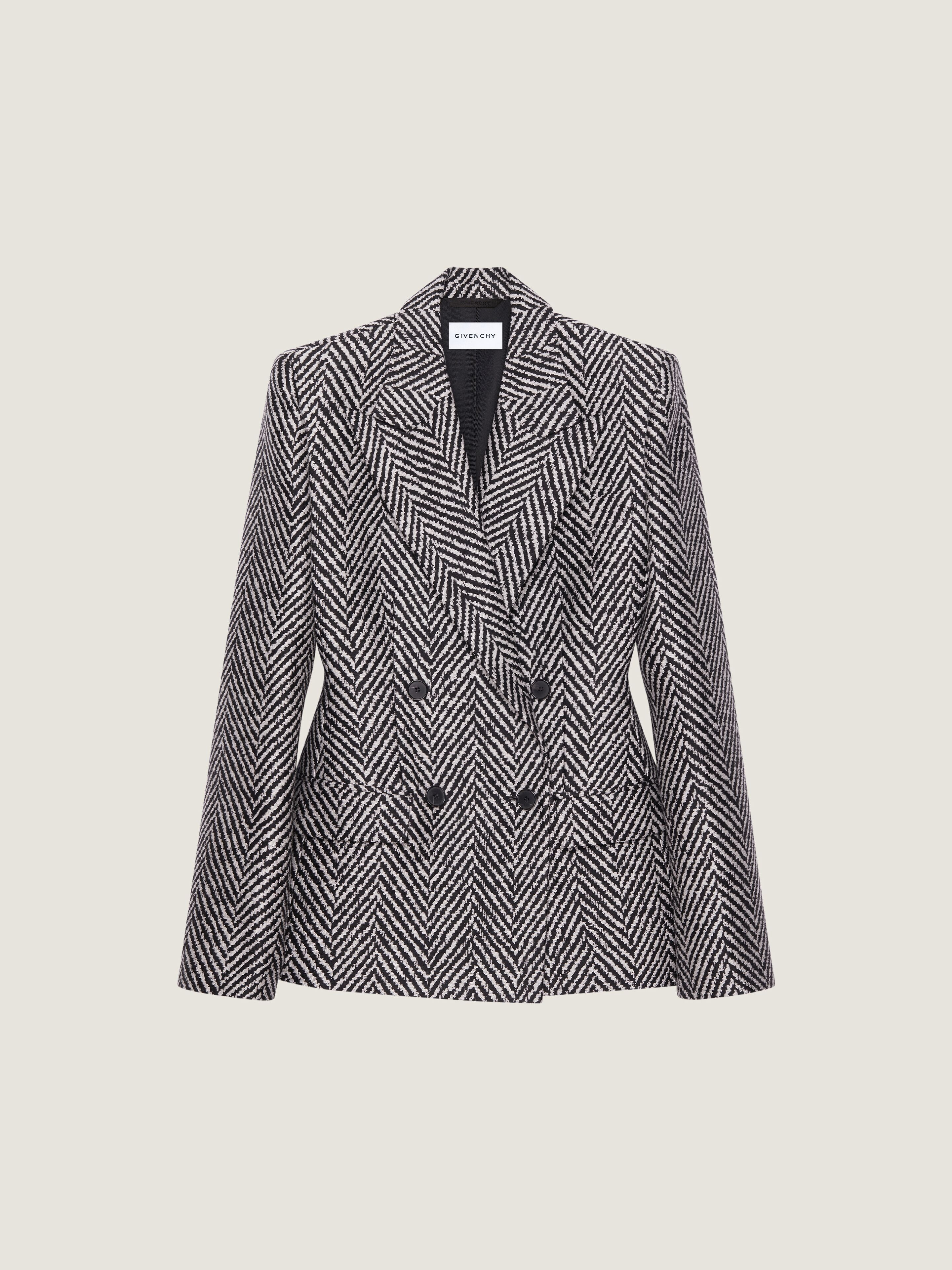 DOUBLE-BREASTED JACKET IN WOOL AND SILK HERRINGBONE - 1