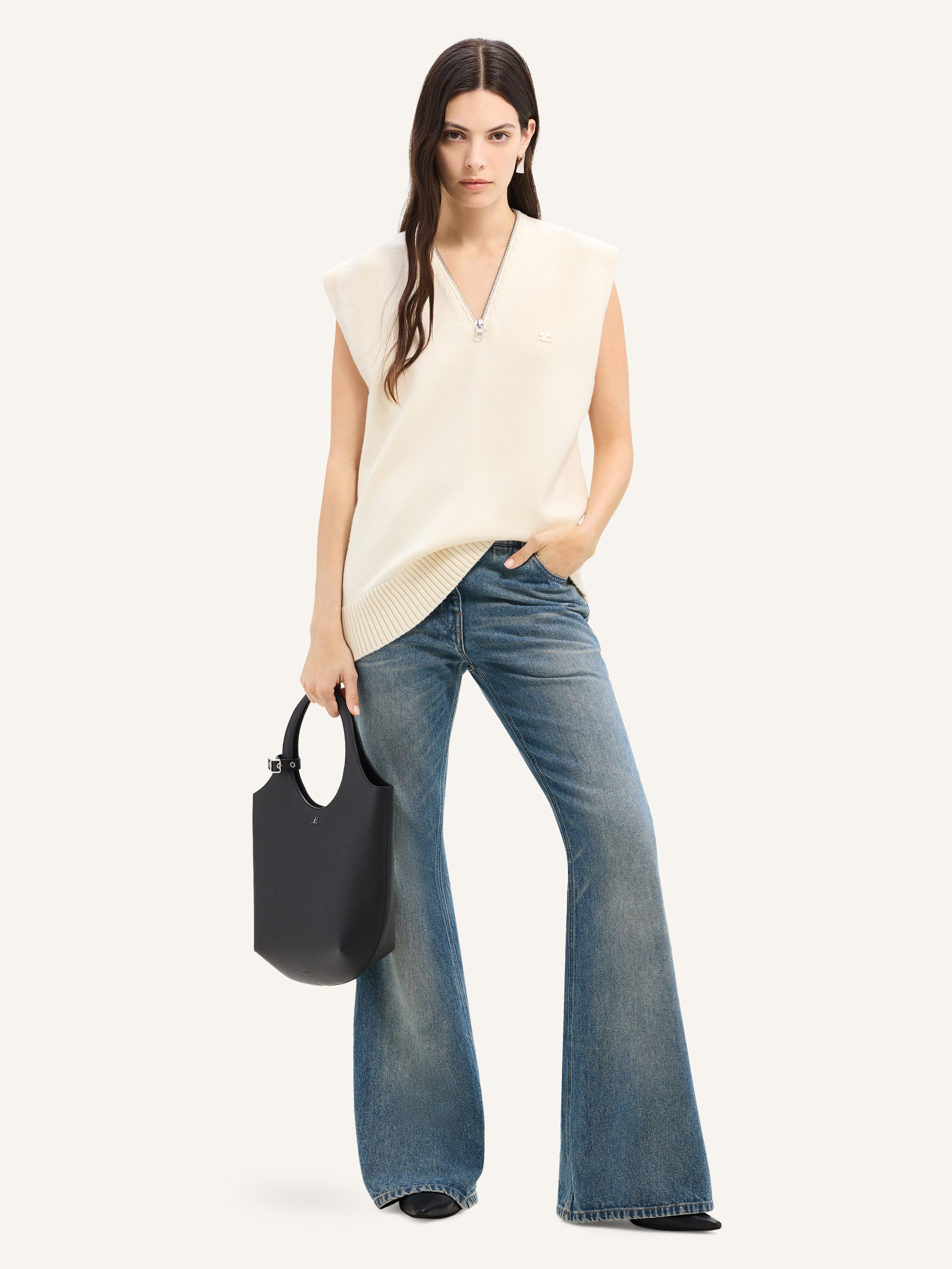 ZIPPED V-NECK WOOL SWEATER - 3