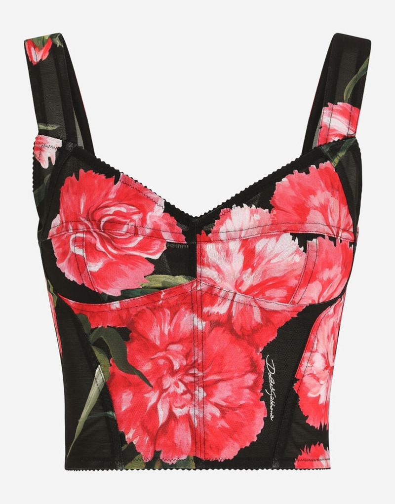 Carnation-print marquisette corset - 1